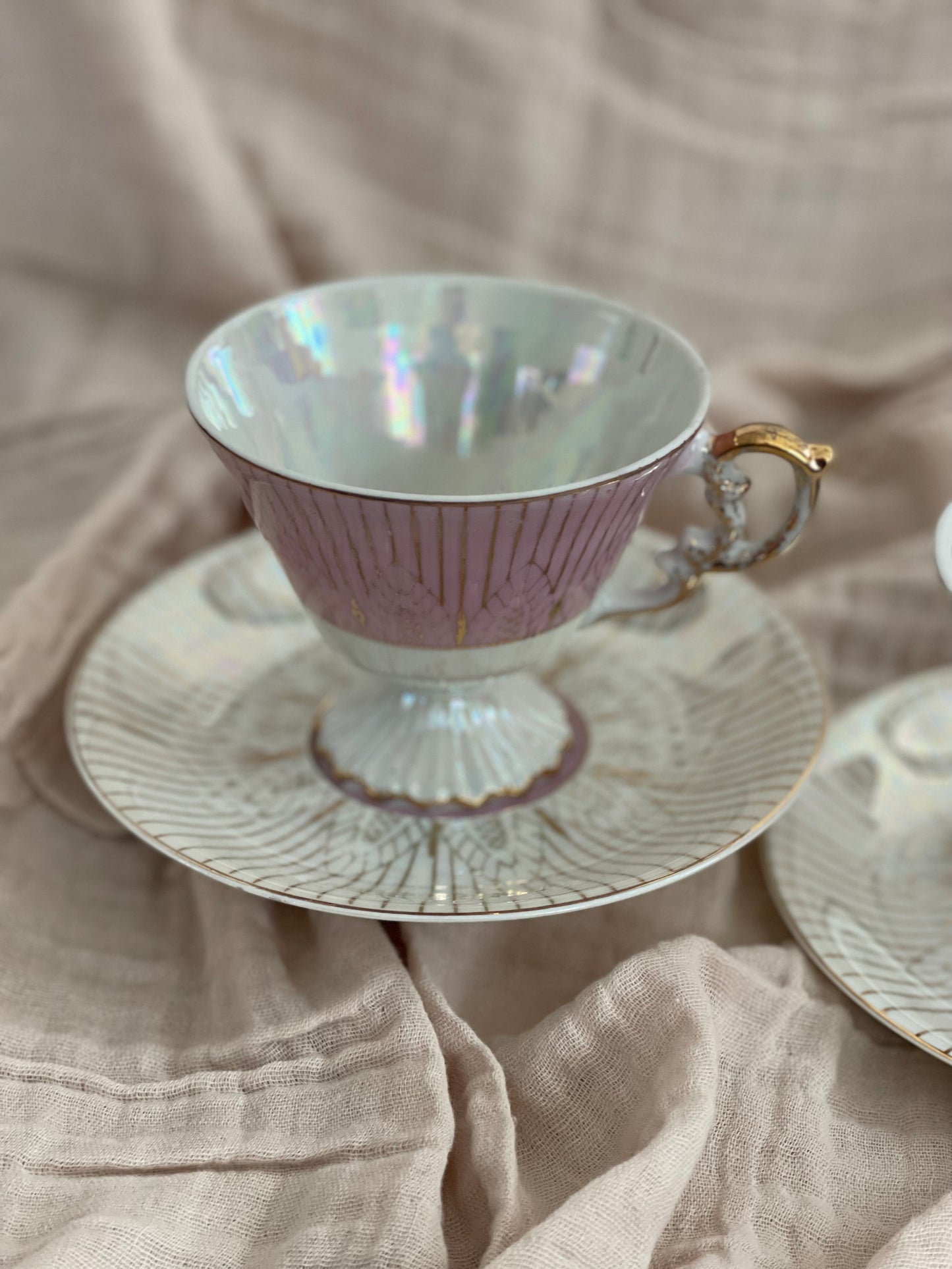Vintage Norleans Footed Pink Teacup And Saucer, Japan Set of 2