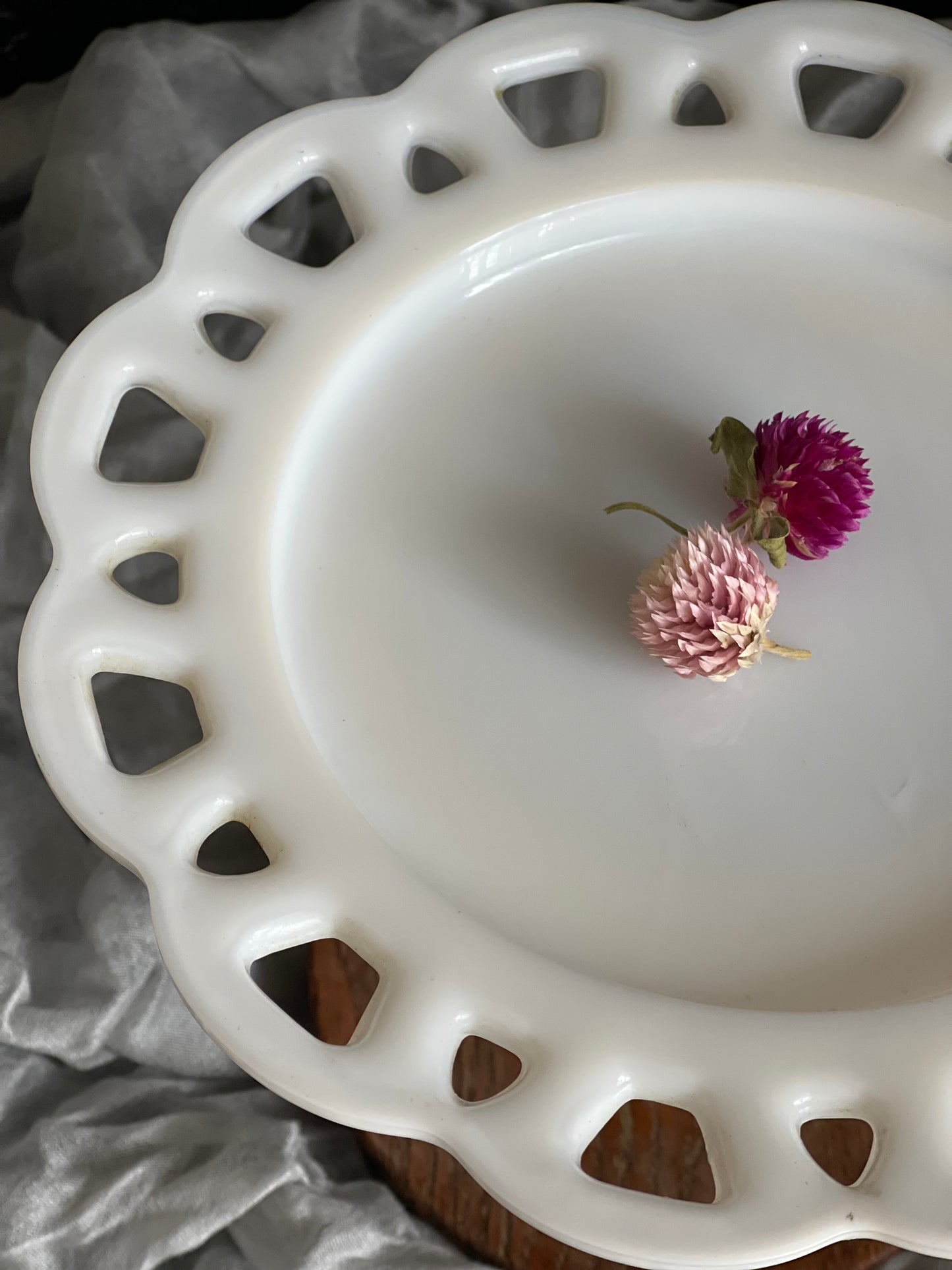 Vintage Hazel Atlas Milk Glass Open Lace Edge Salad Luncheon Plate 8.5"