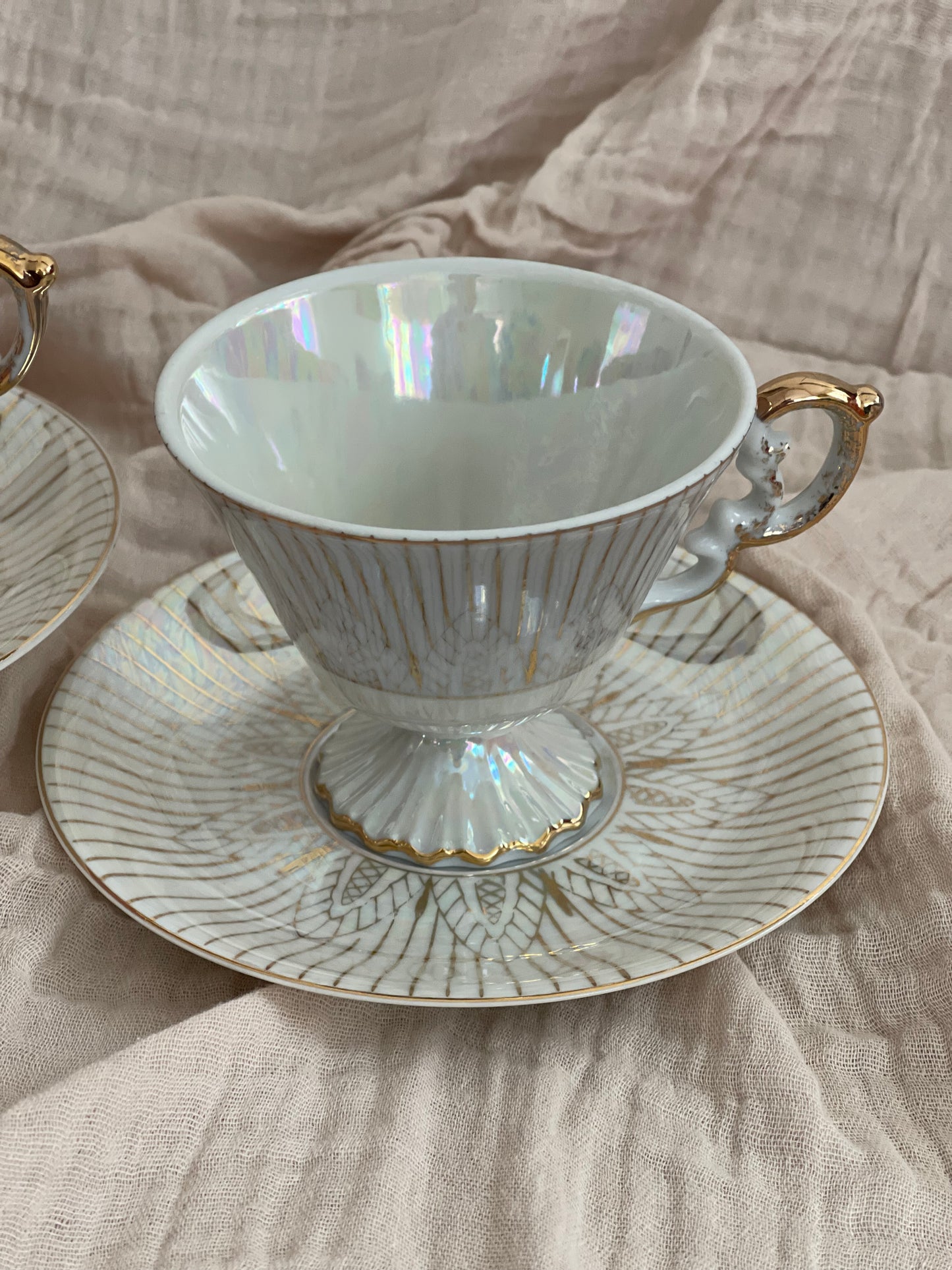 Vintage Norleans Footed Pink Teacup And Saucer, Japan Set of 2