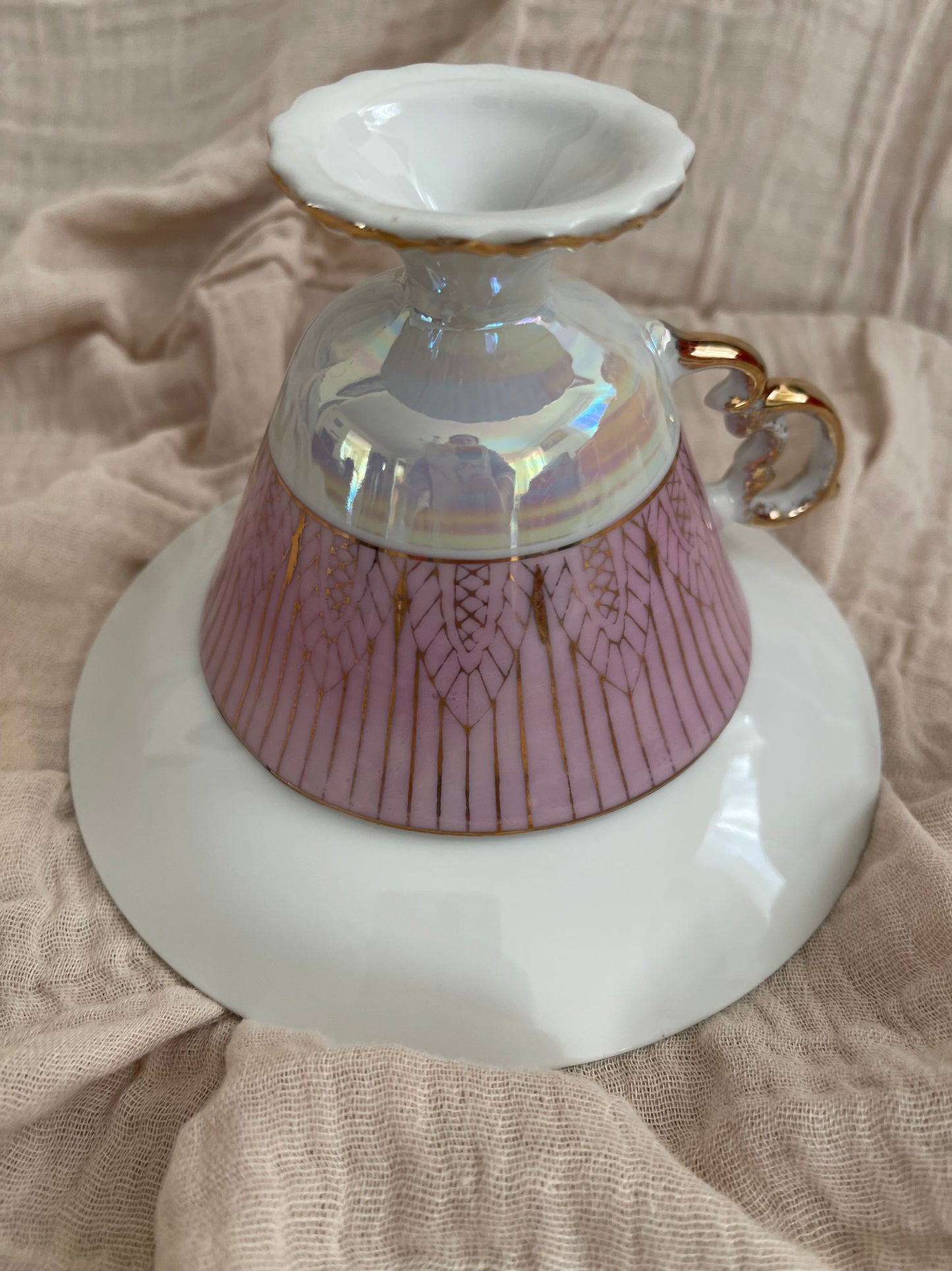Vintage Norleans Footed Pink Teacup And Saucer, Japan Set of 2
