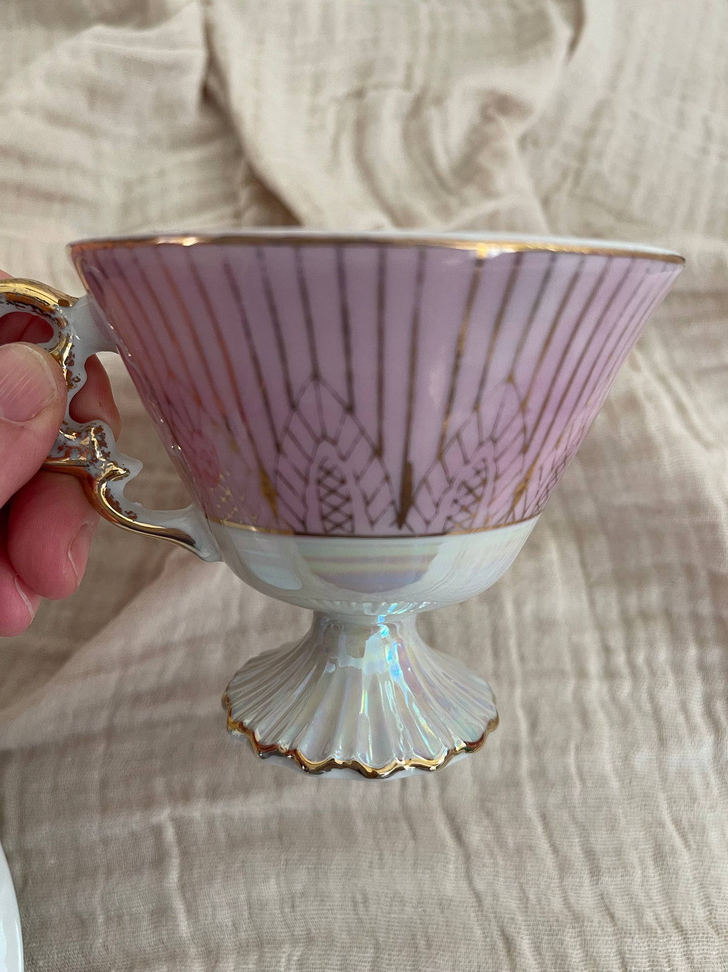 Vintage Norleans Footed Pink Teacup And Saucer, Japan Set of 2