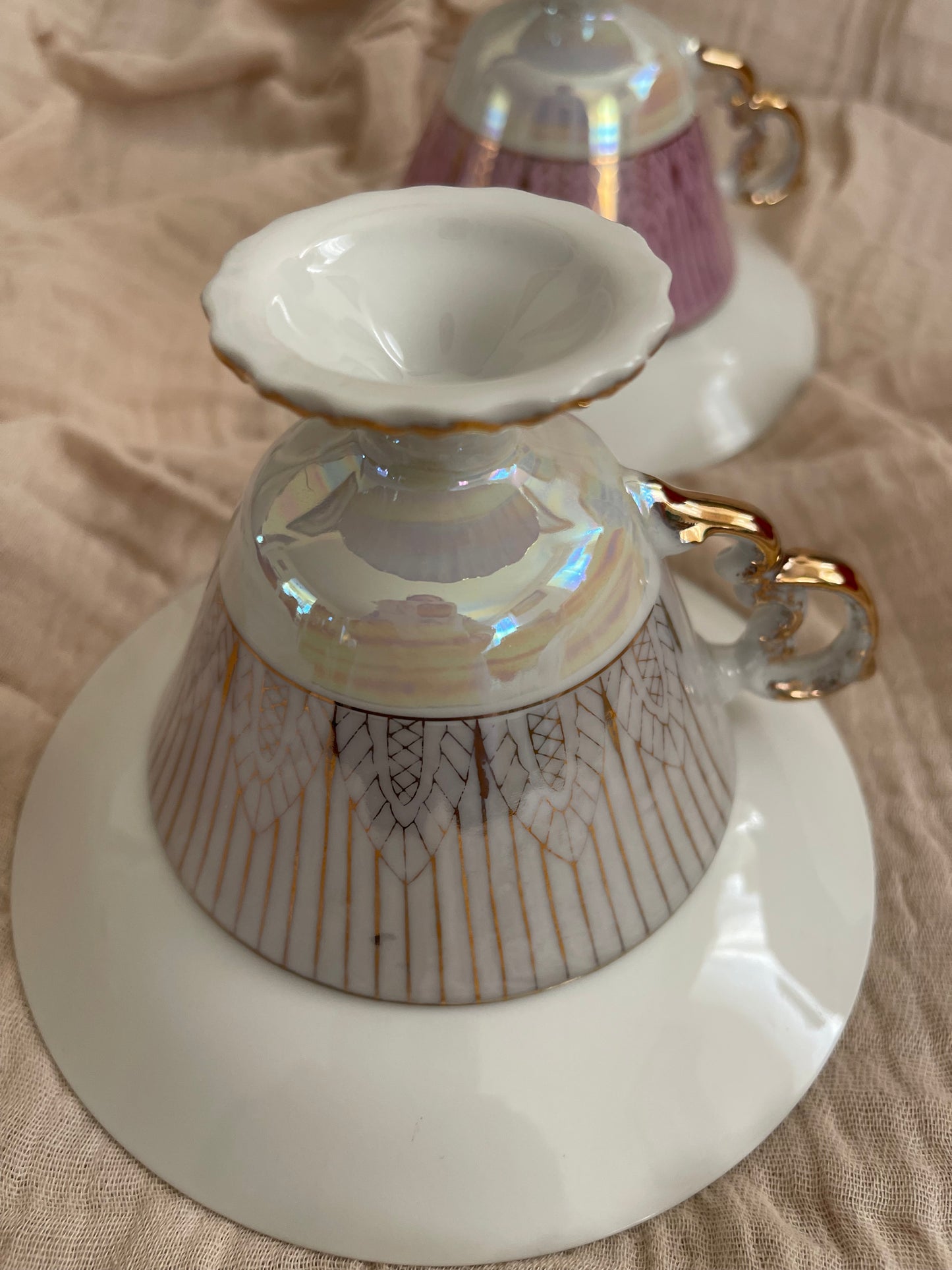 Vintage Norleans Footed Pink Teacup And Saucer, Japan Set of 2