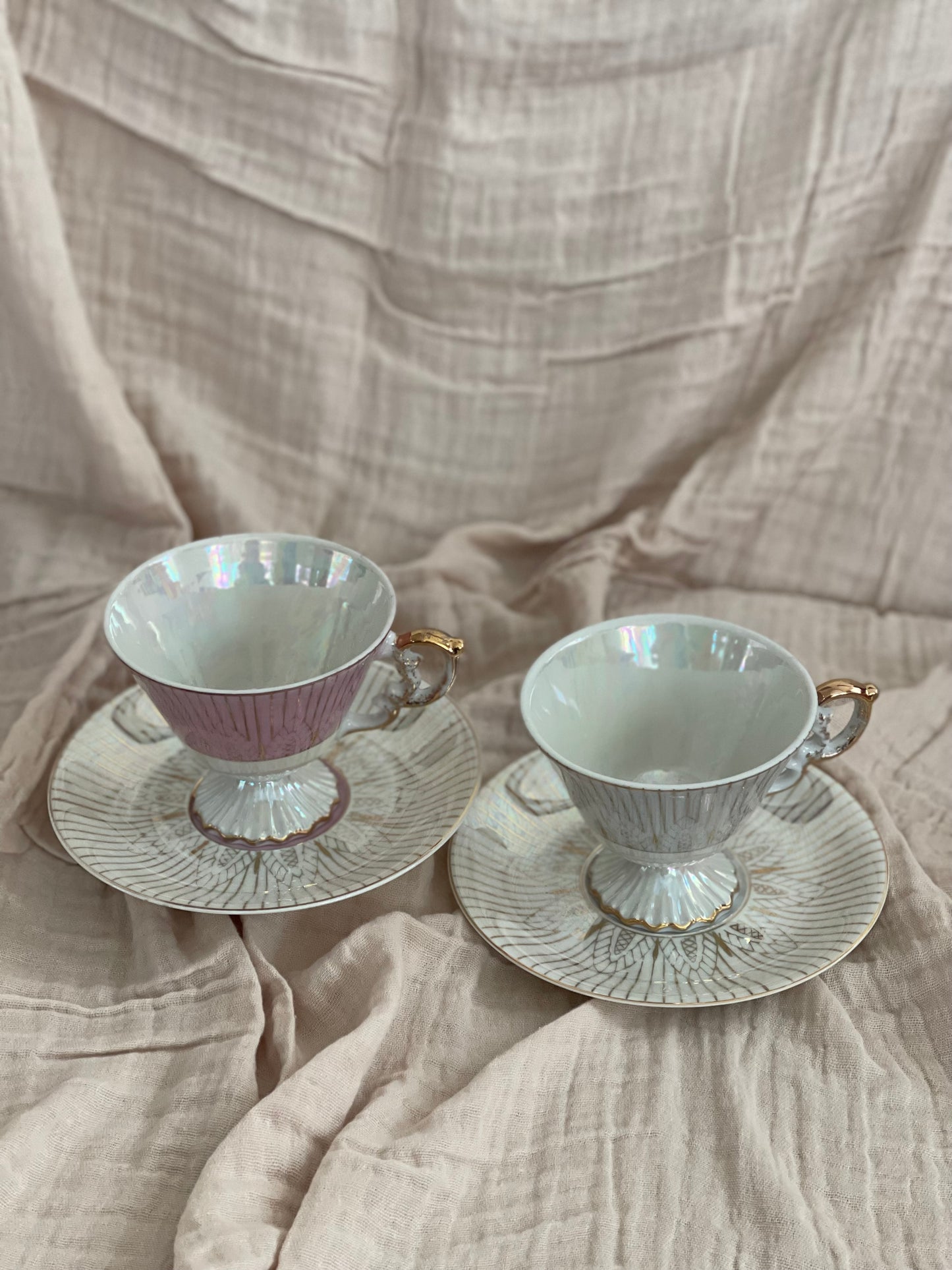 Vintage Norleans Footed Pink Teacup And Saucer, Japan Set of 2