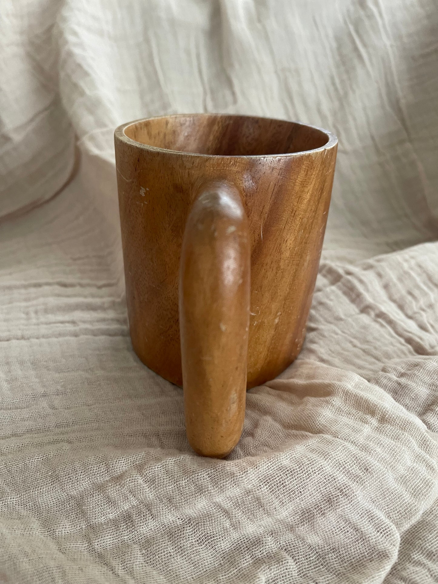 Vintage Hand Carved Wooden Tiki Face Coffee Mug Cup Hawaii Bar Ware Monk