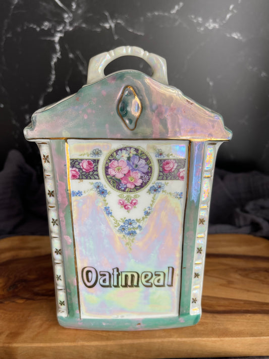 Vintage 30’s Mepoco Ware Lusterware Oatmeal Jar