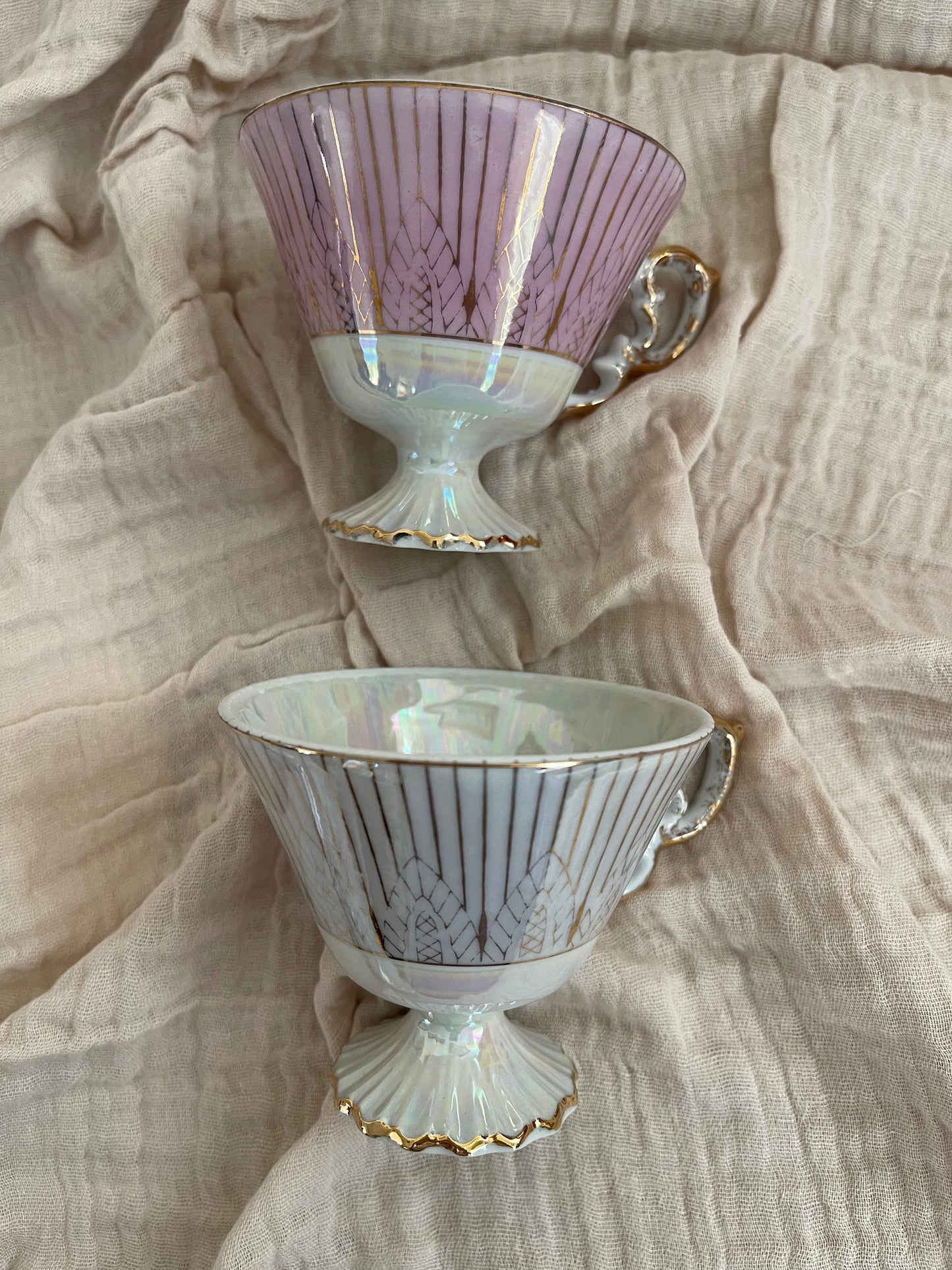Vintage Norleans Footed Pink Teacup And Saucer, Japan Set of 2