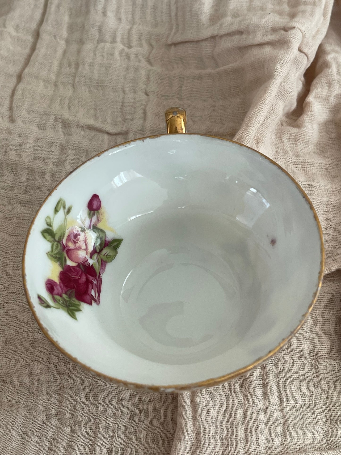 Vintage Napco Hand Painted Tea Cup & Saucer Floral Pink & White & Gold Footed