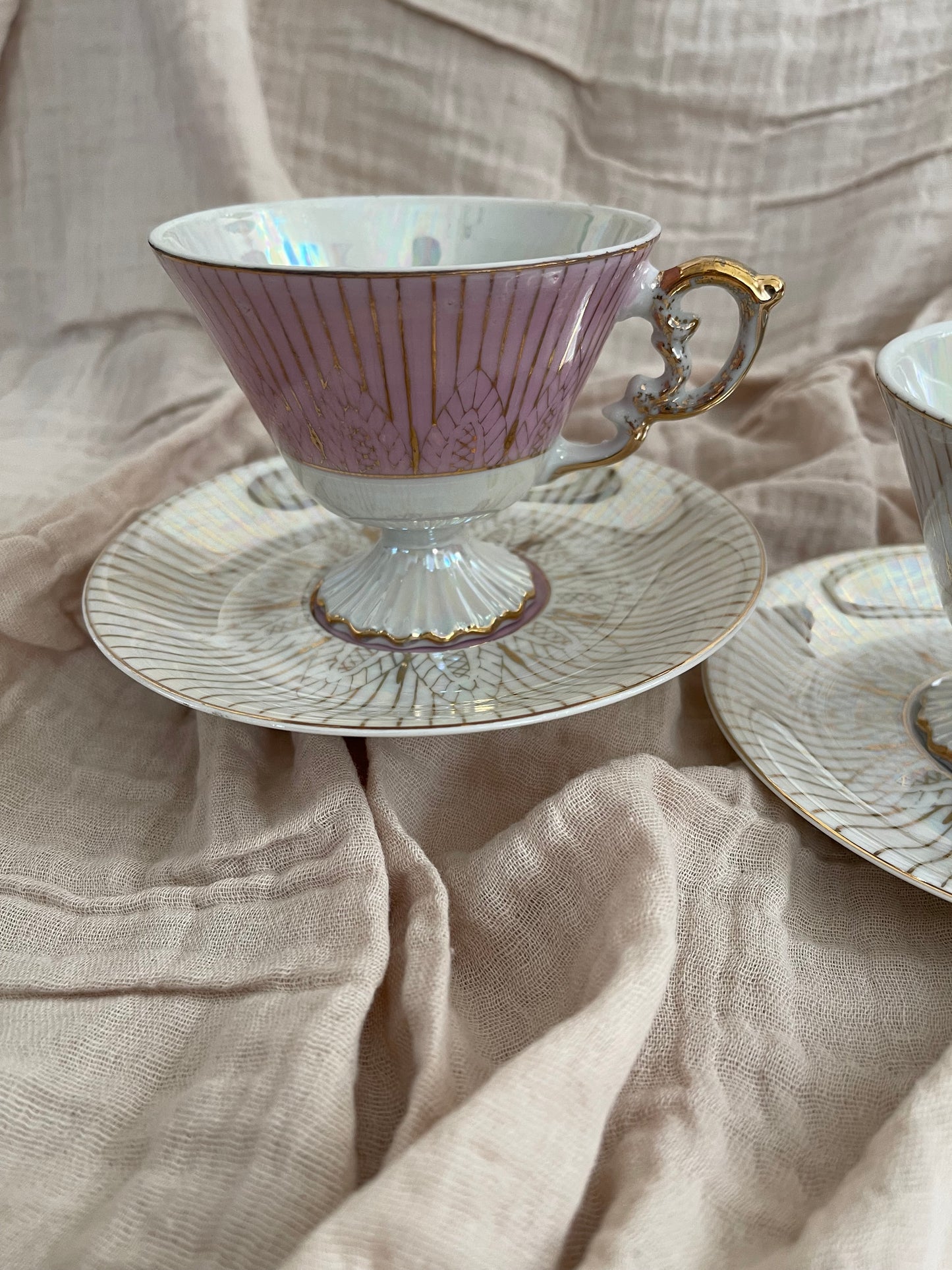 Vintage Norleans Footed Pink Teacup And Saucer, Japan Set of 2