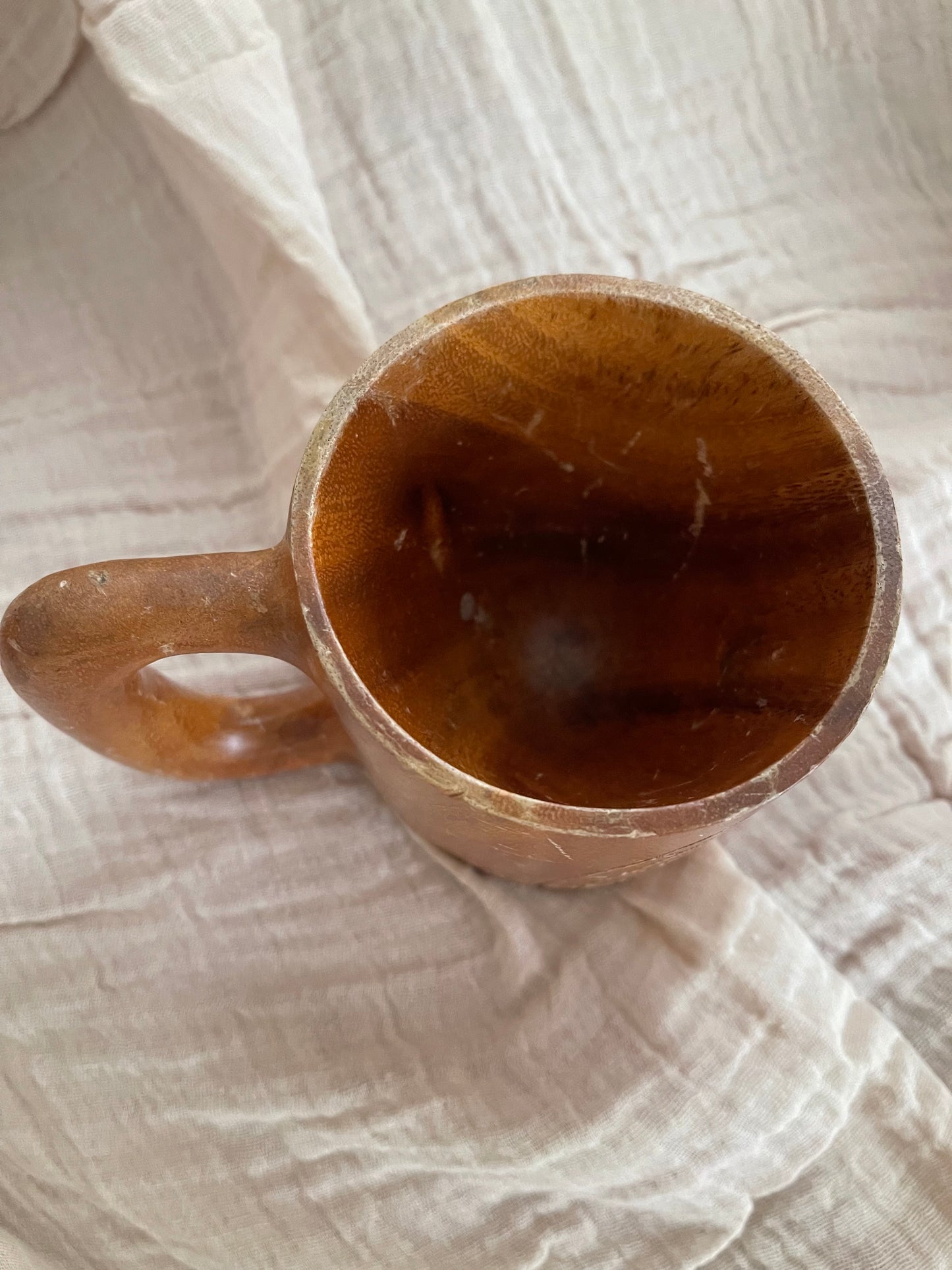 Vintage Hand Carved Wooden Tiki Face Coffee Mug Cup Hawaii Bar Ware Monk