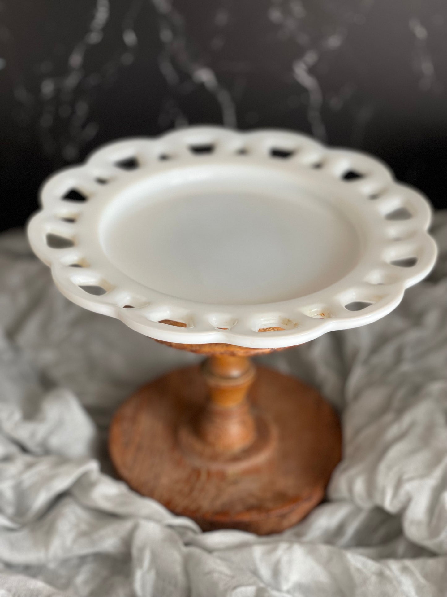 Vintage Hazel Atlas Milk Glass Open Lace Edge Salad Luncheon Plate 8.5"