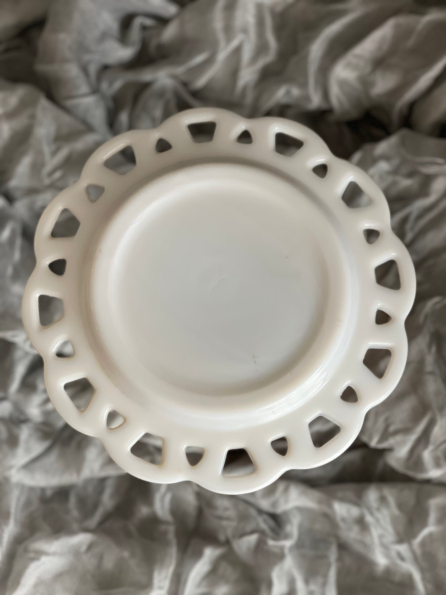 Vintage Hazel Atlas Milk Glass Open Lace Edge Salad Luncheon Plate 8.5"