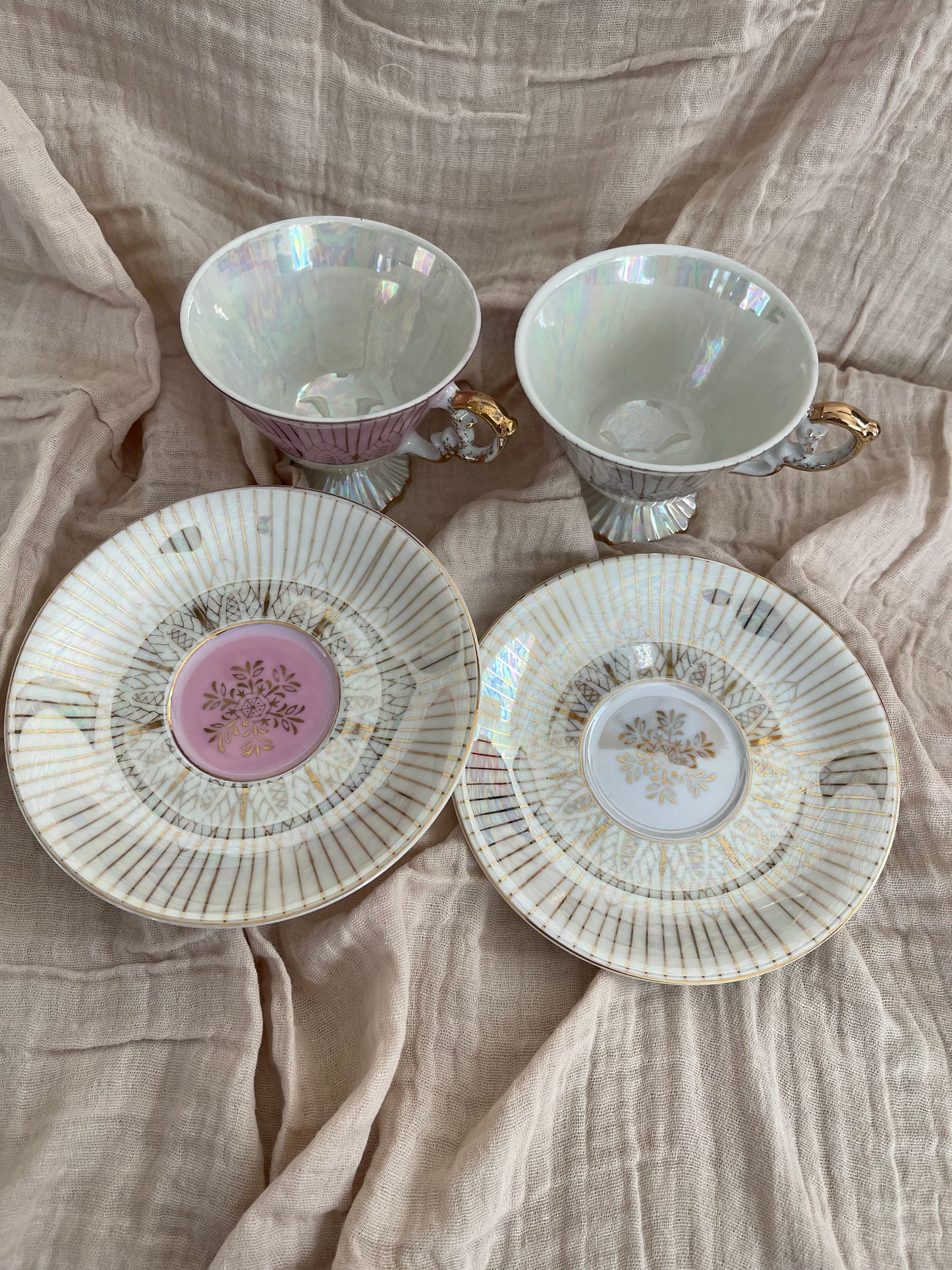 Vintage Norleans Footed Pink Teacup And Saucer, Japan Set of 2