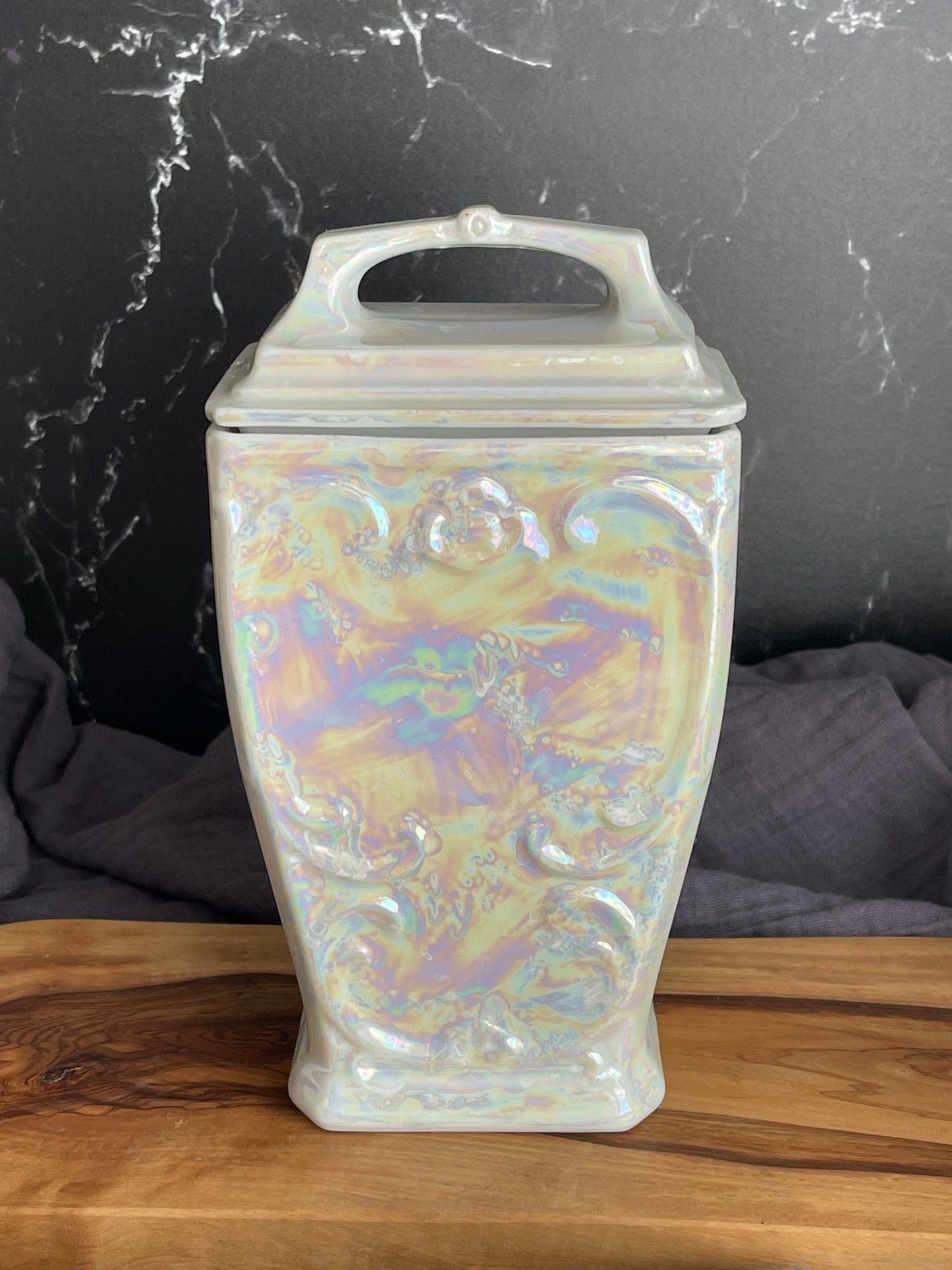 Vintage 30’s Mepoco Ware Lusterware Oatmeal Jar