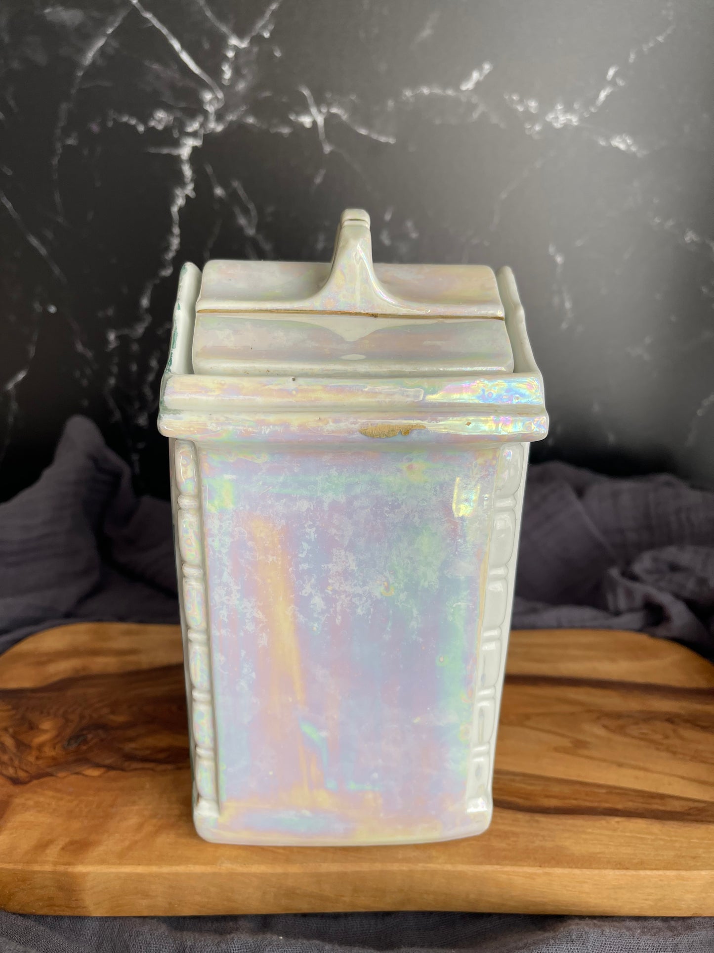 Vintage 30’s Mepoco Ware Lusterware Oatmeal Jar