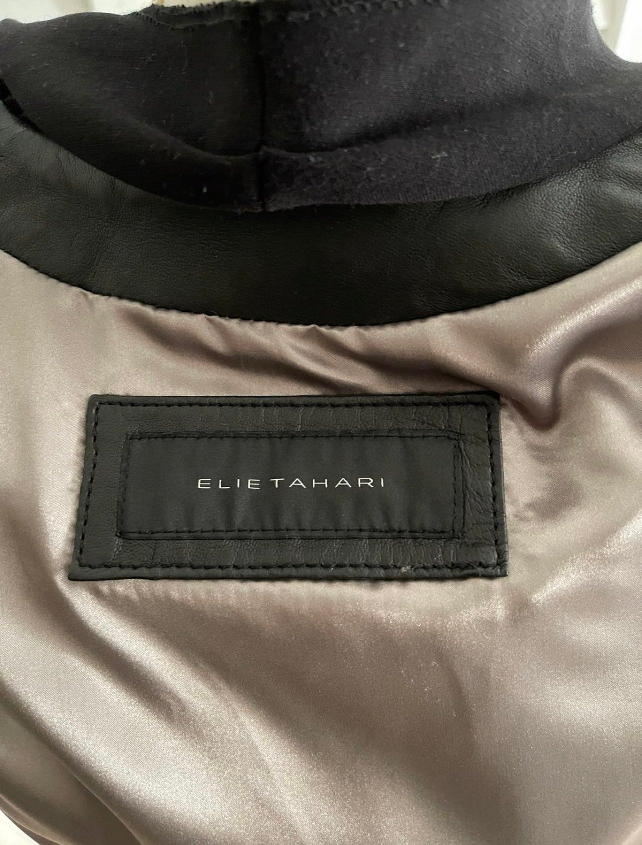 Elie Tahari Black Mixed-Media Leather Sleeve Jacket Size S