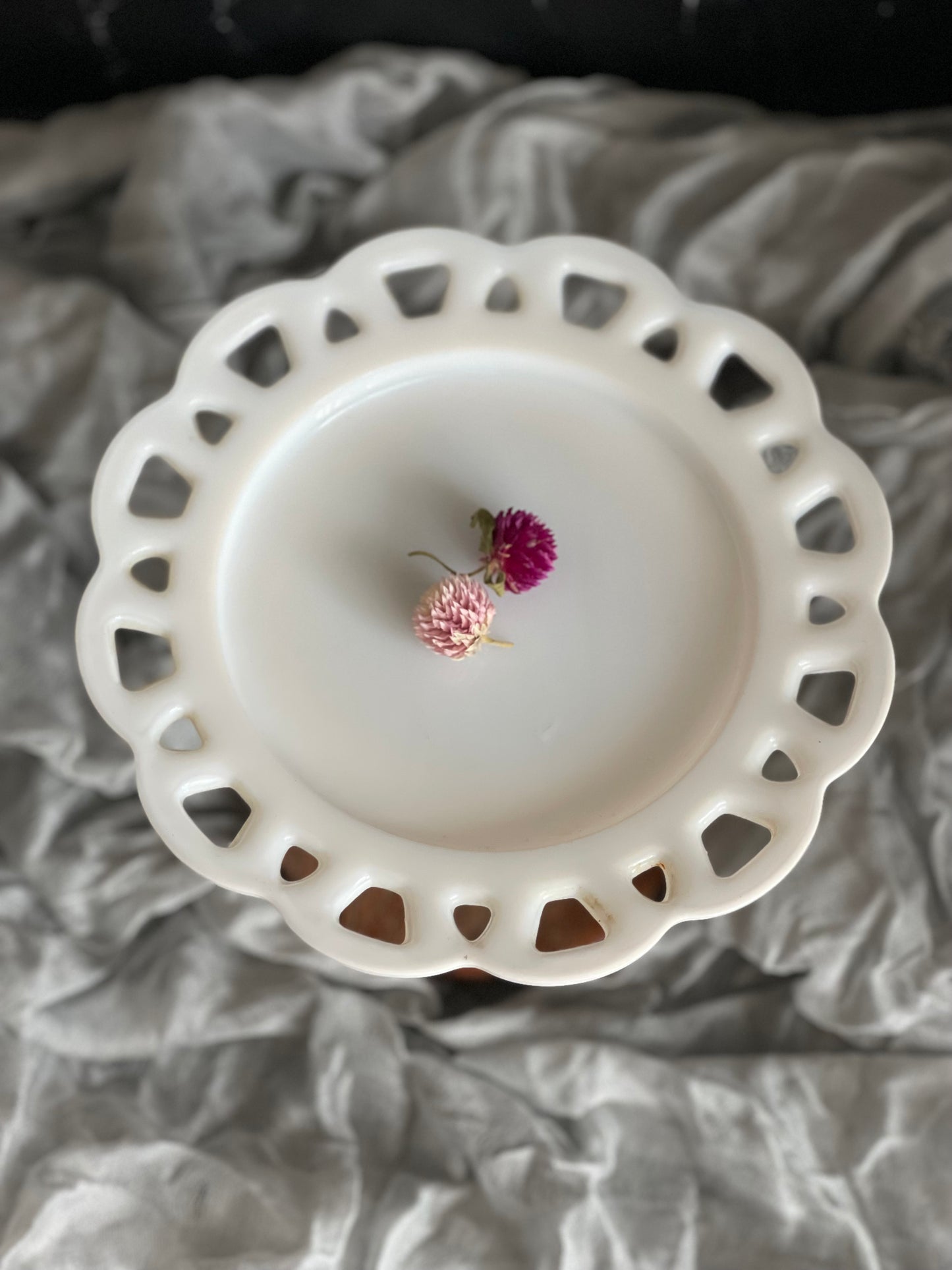 Vintage Hazel Atlas Milk Glass Open Lace Edge Salad Luncheon Plate 8.5"