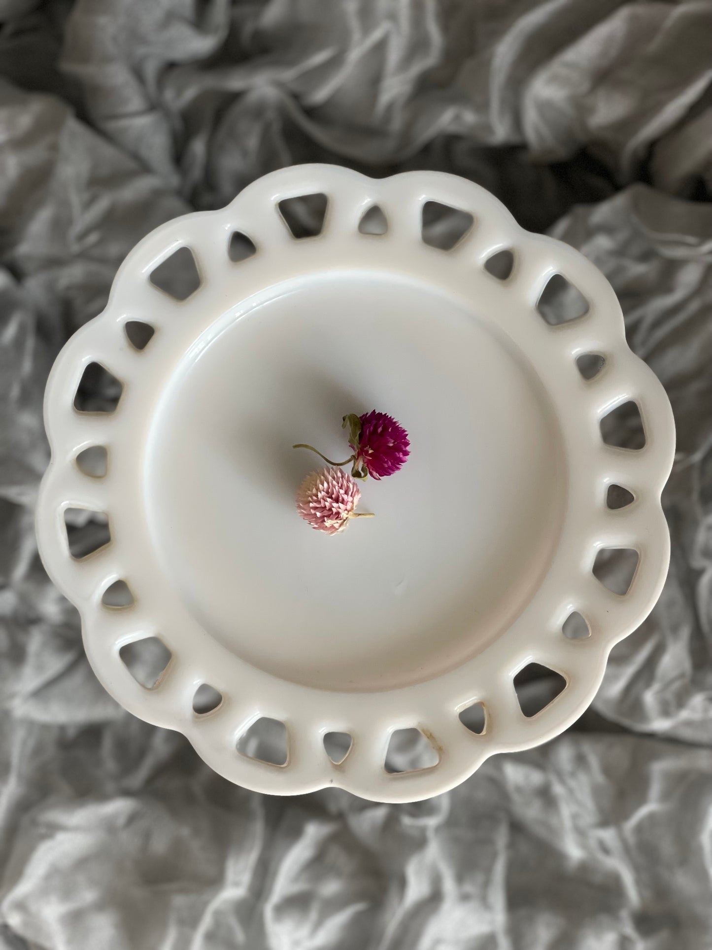 Vintage Hazel Atlas Milk Glass Open Lace Edge Salad Luncheon Plate 8.5"