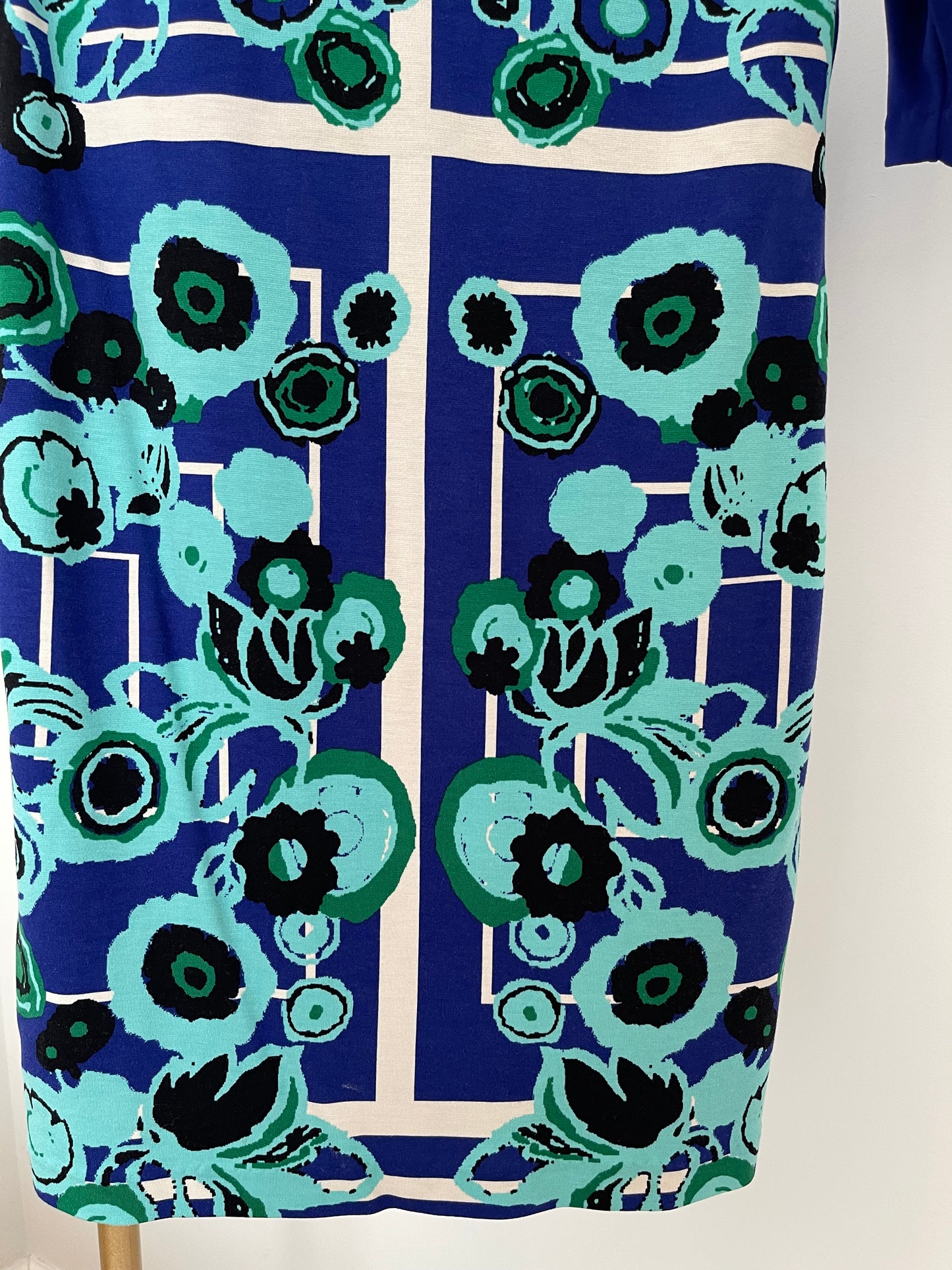 Tracy Reese Blue Floral Sheath with Teal and Black Accents Size 4P