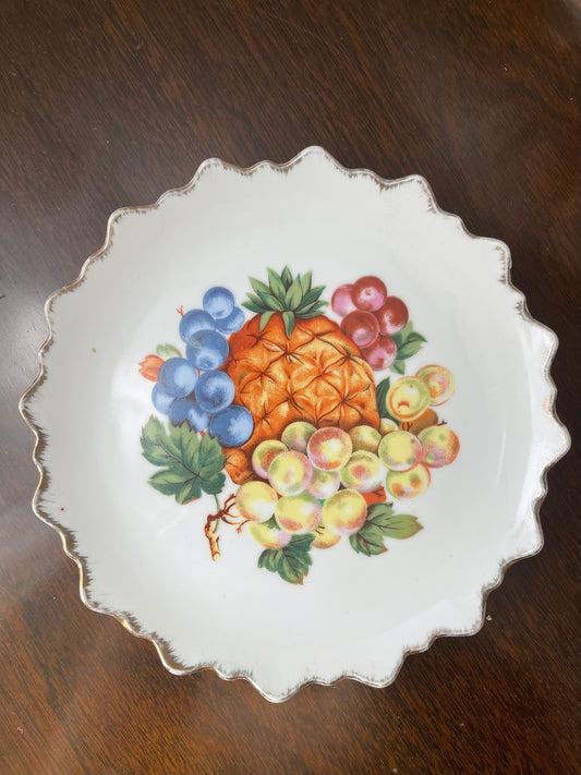 Vintage Dan Brechner & Co New York - Porcelain Fruit Plate w/Gold - 7"