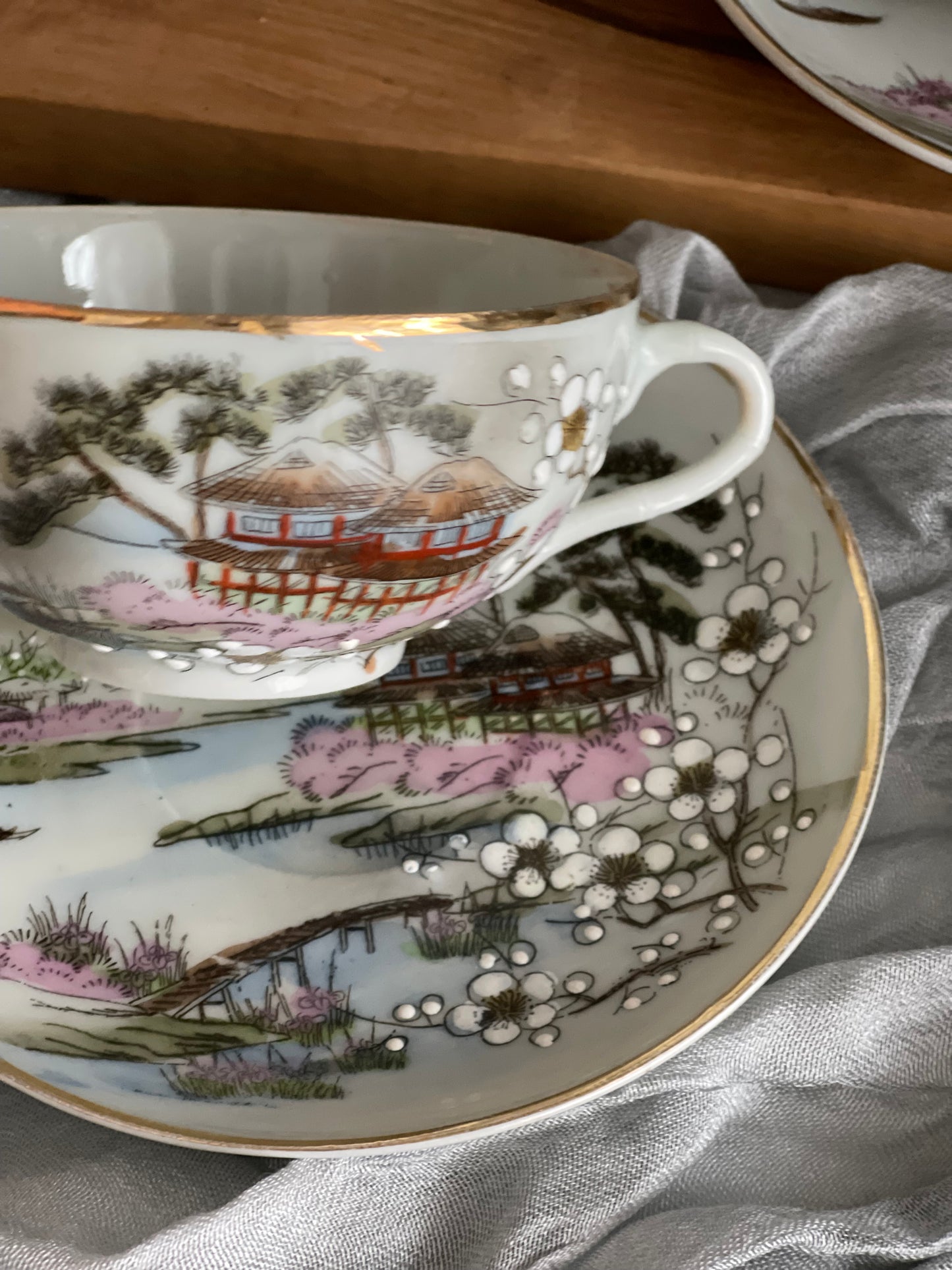 Vintage Nippon Japan Hand Painted Teacup & Saucer and Creamer