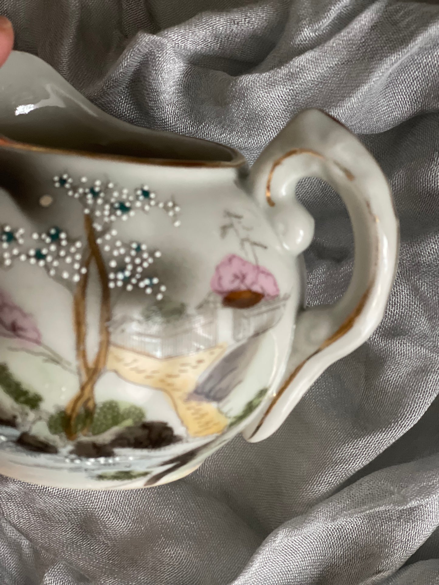 Vintage Nippon Japan Hand Painted Teacup & Saucer and Creamer