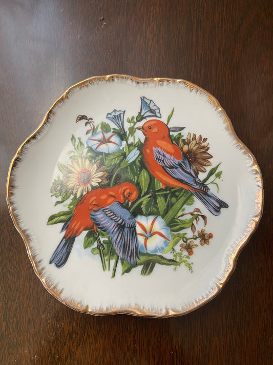 Vintage Decorative Birds Plate with Gold Trim-No Brand