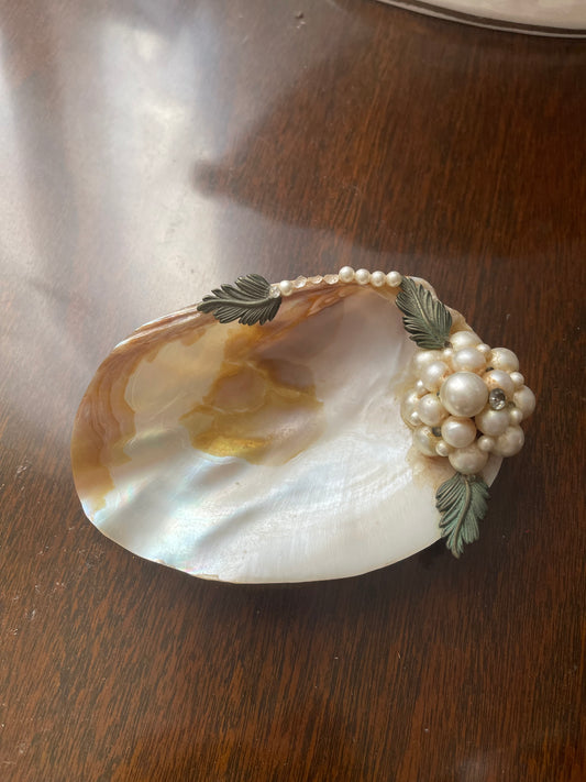 Vintage SEASHELL Jewelry Dish  & Trinket Trays REAL SEA SHELL Decorated