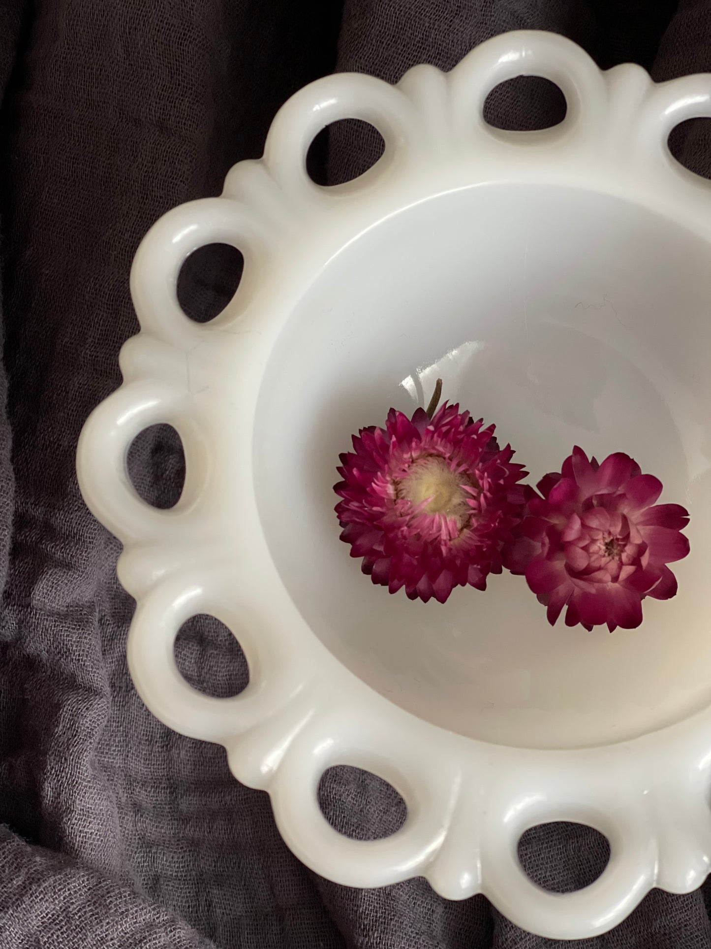 Vintage Milk Glass Eyelet Candy Dish on Pedestal