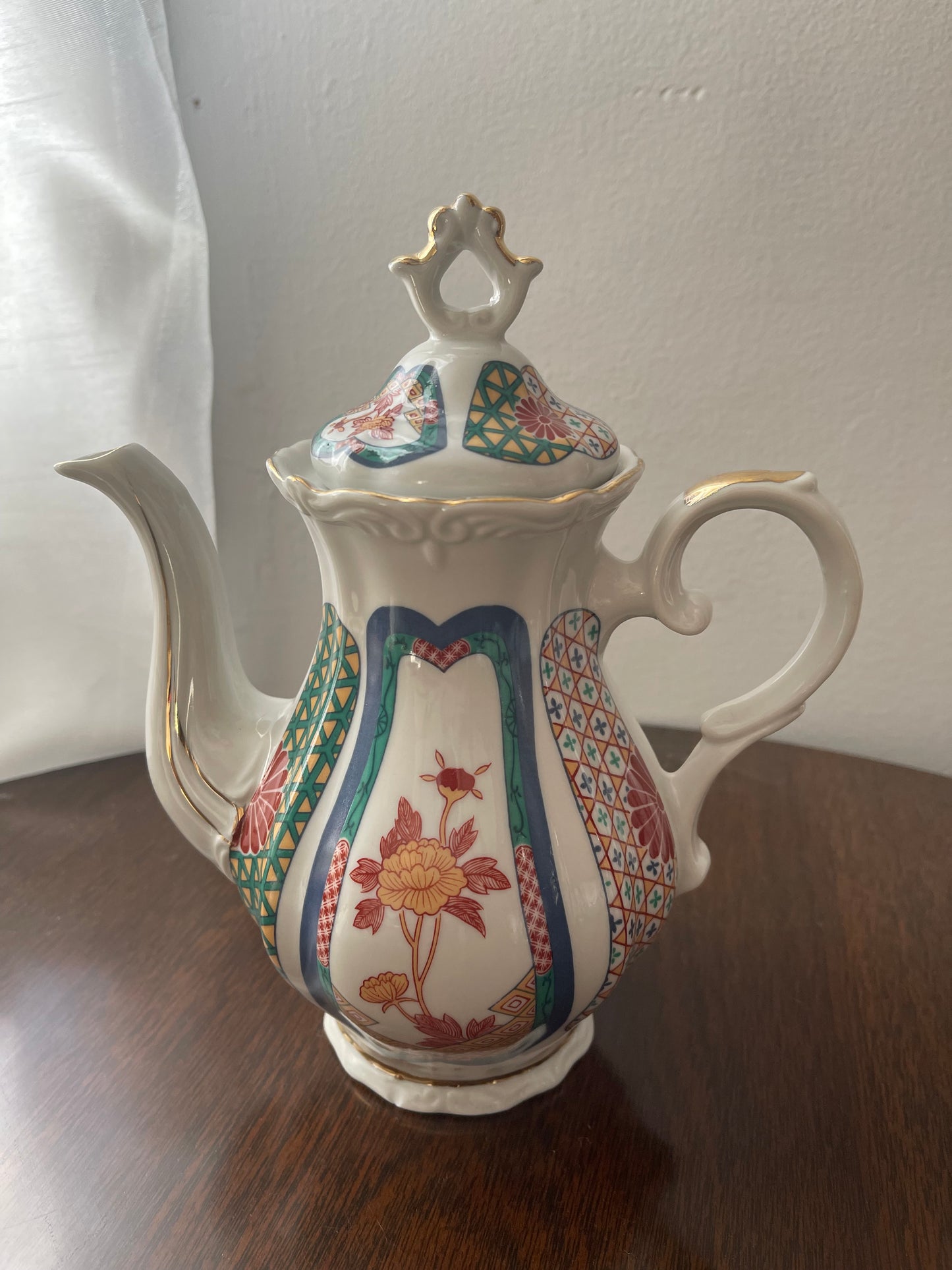 Vintage Pearl Teapot with Gold Accents