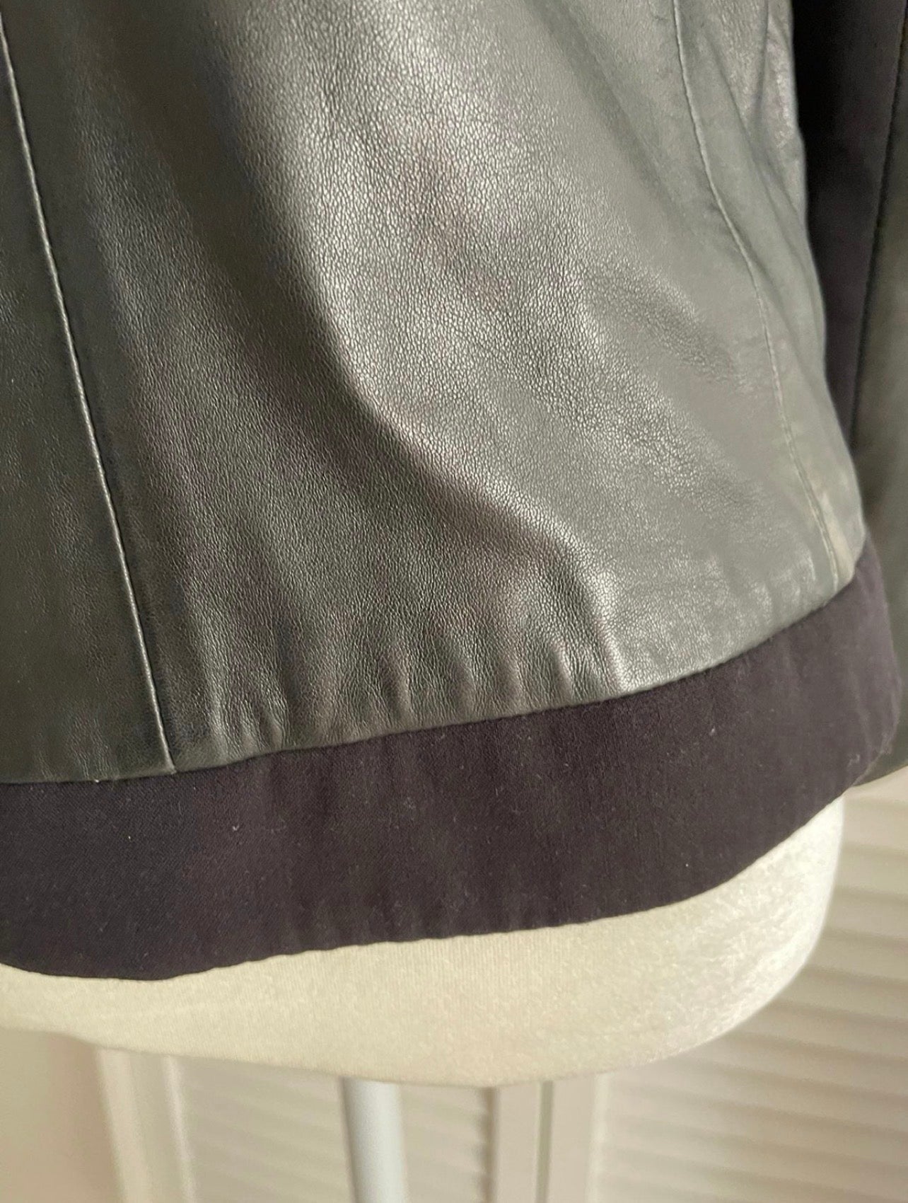 Elie Tahari Black Mixed-Media Leather Sleeve Jacket Size S