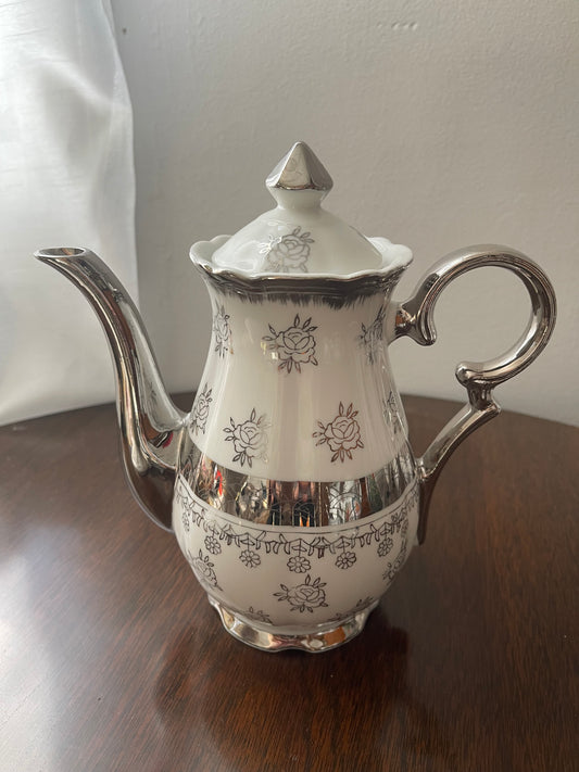 Vintage Silver Rose Decorated Teapot-No Brand