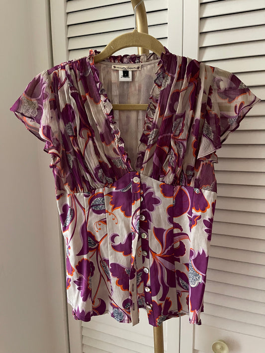 Nanette Lepore Floral Silk Top Size 2