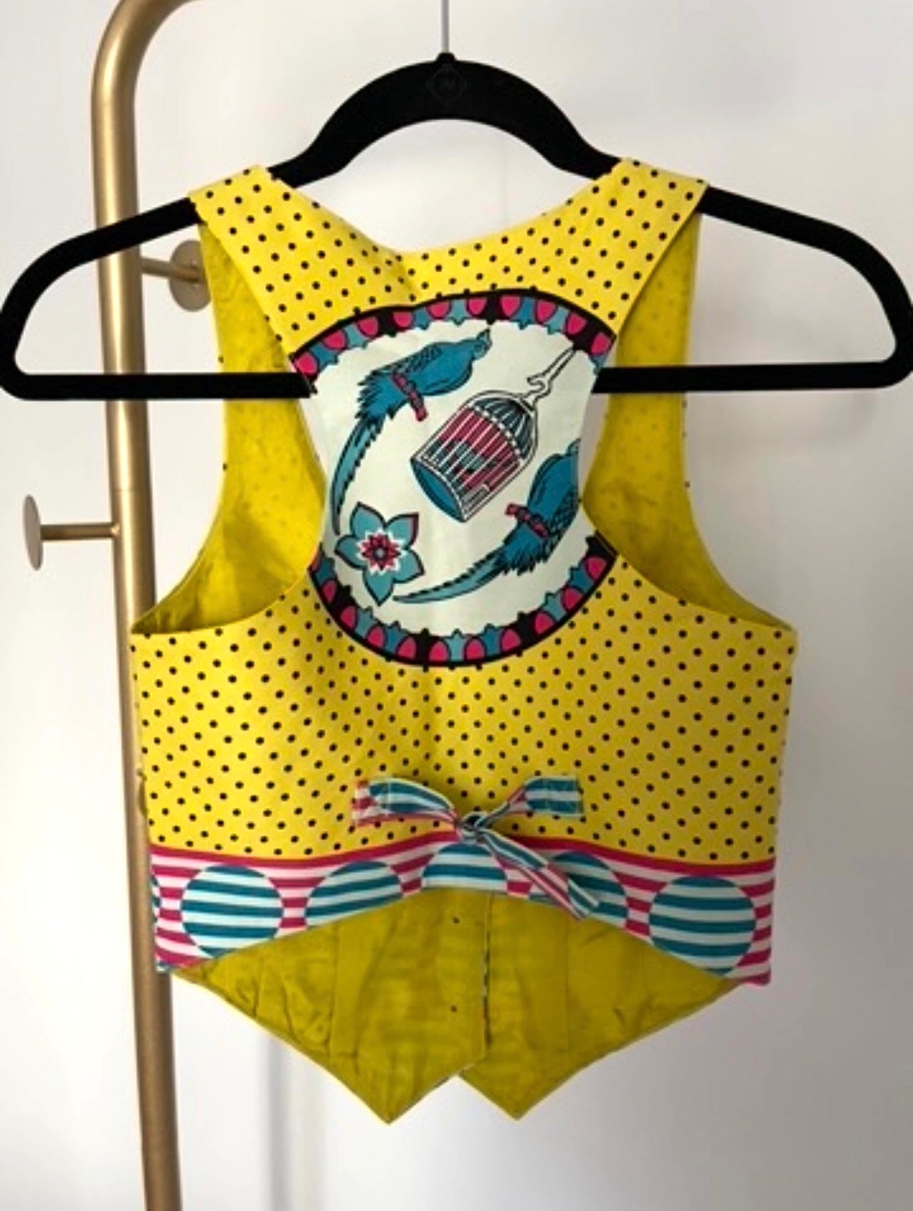 SUNO Yellow Polka Dot and Striped SILK Vest size XS