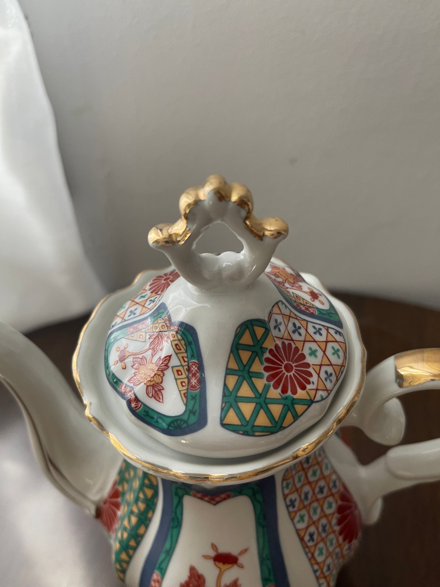 Vintage Pearl Teapot with Gold Accents