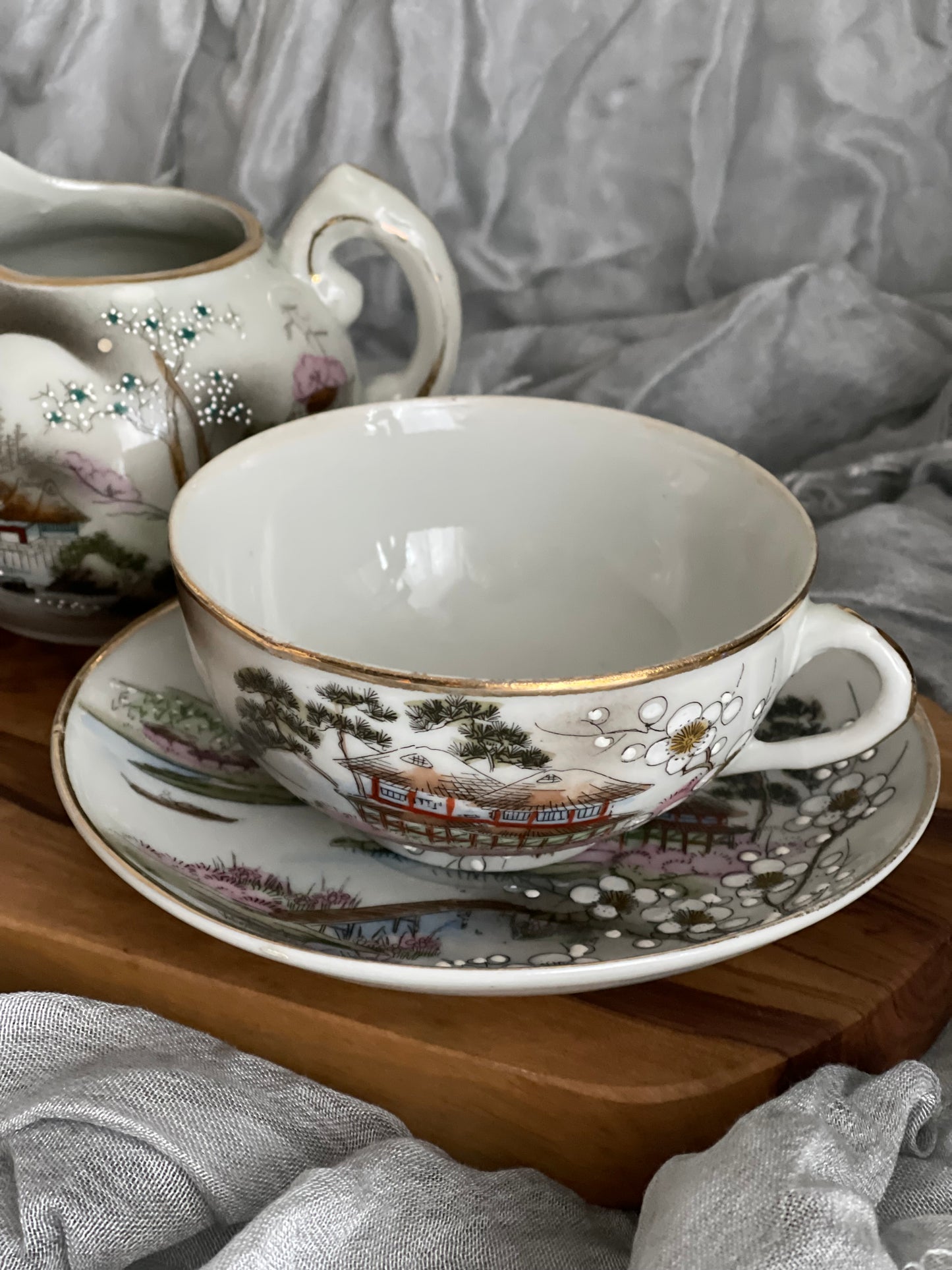 Vintage Nippon Japan Hand Painted Teacup & Saucer and Creamer