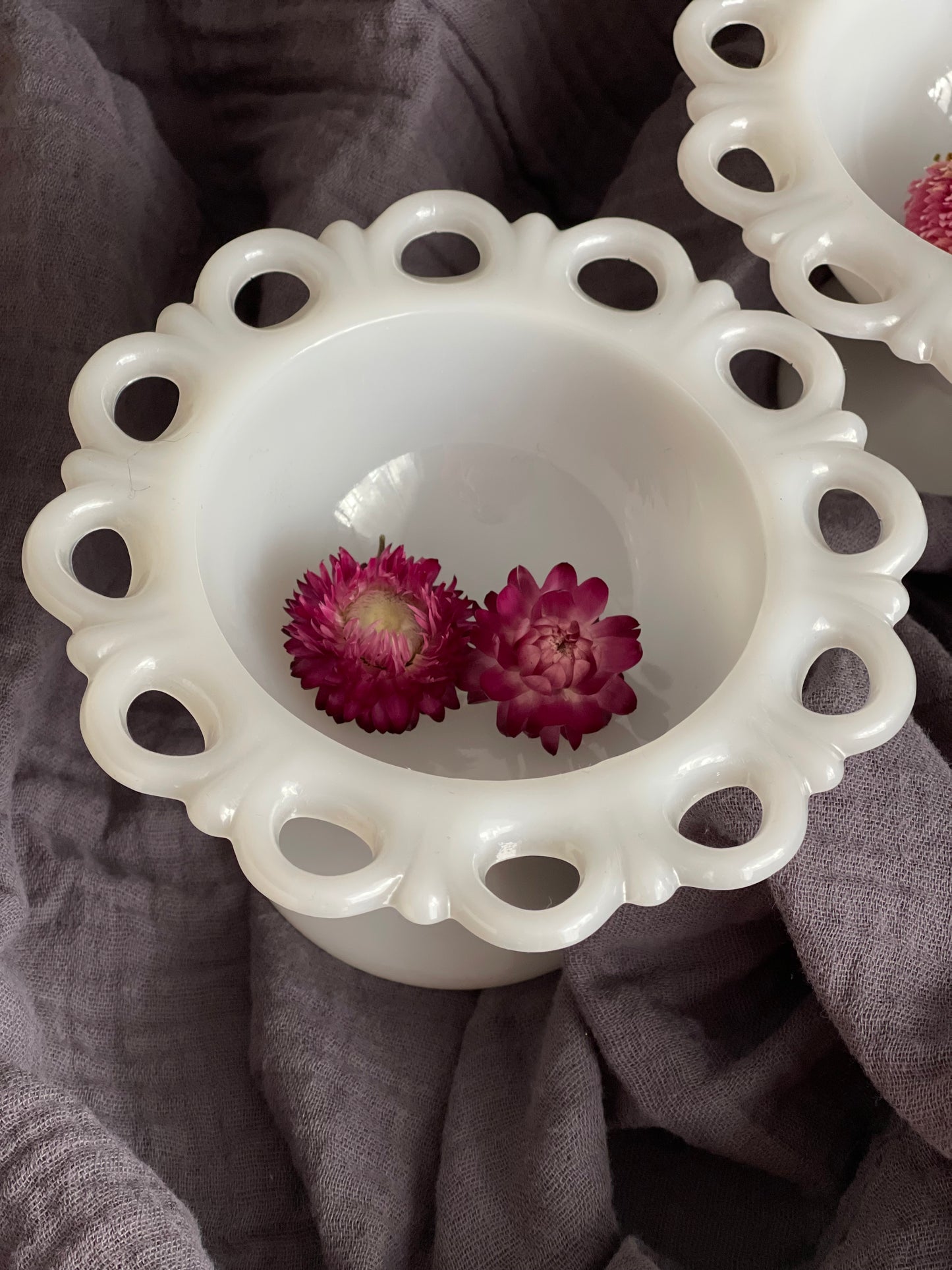 Vintage Milk Glass Eyelet Candy Dish on Pedestal