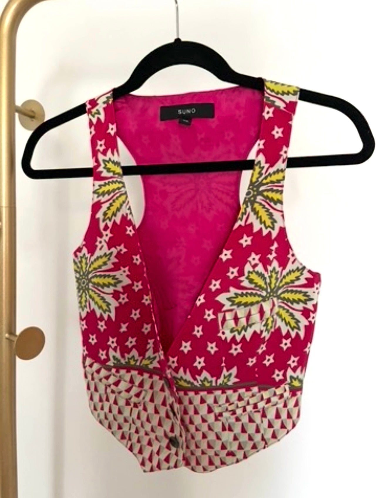 SUNO Vibrant Pink and Green SILK Vest size XS