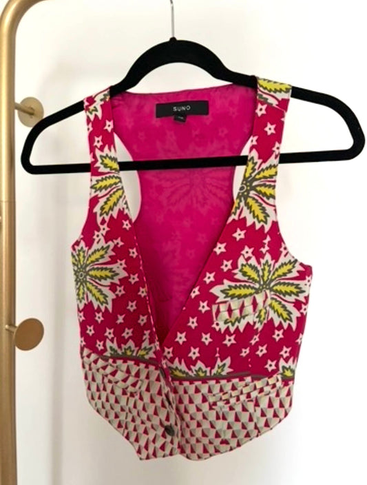 SUNO Vibrant Pink and Green SILK Vest size XS