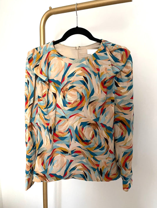 Doo.Ri Multicolor Silk Abstract Pattern Women's Top size 2 Made in USA