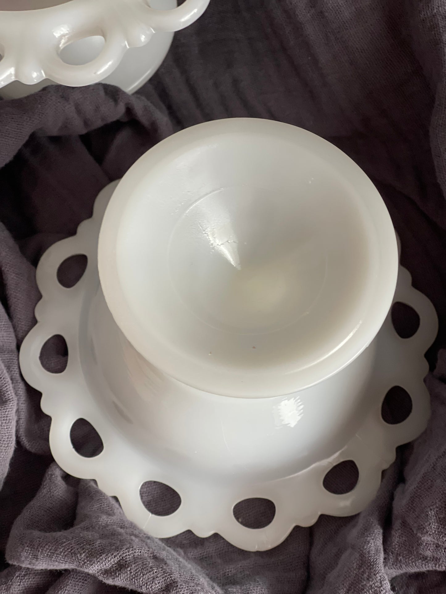 Vintage Milk Glass Eyelet Candy Dish on Pedestal