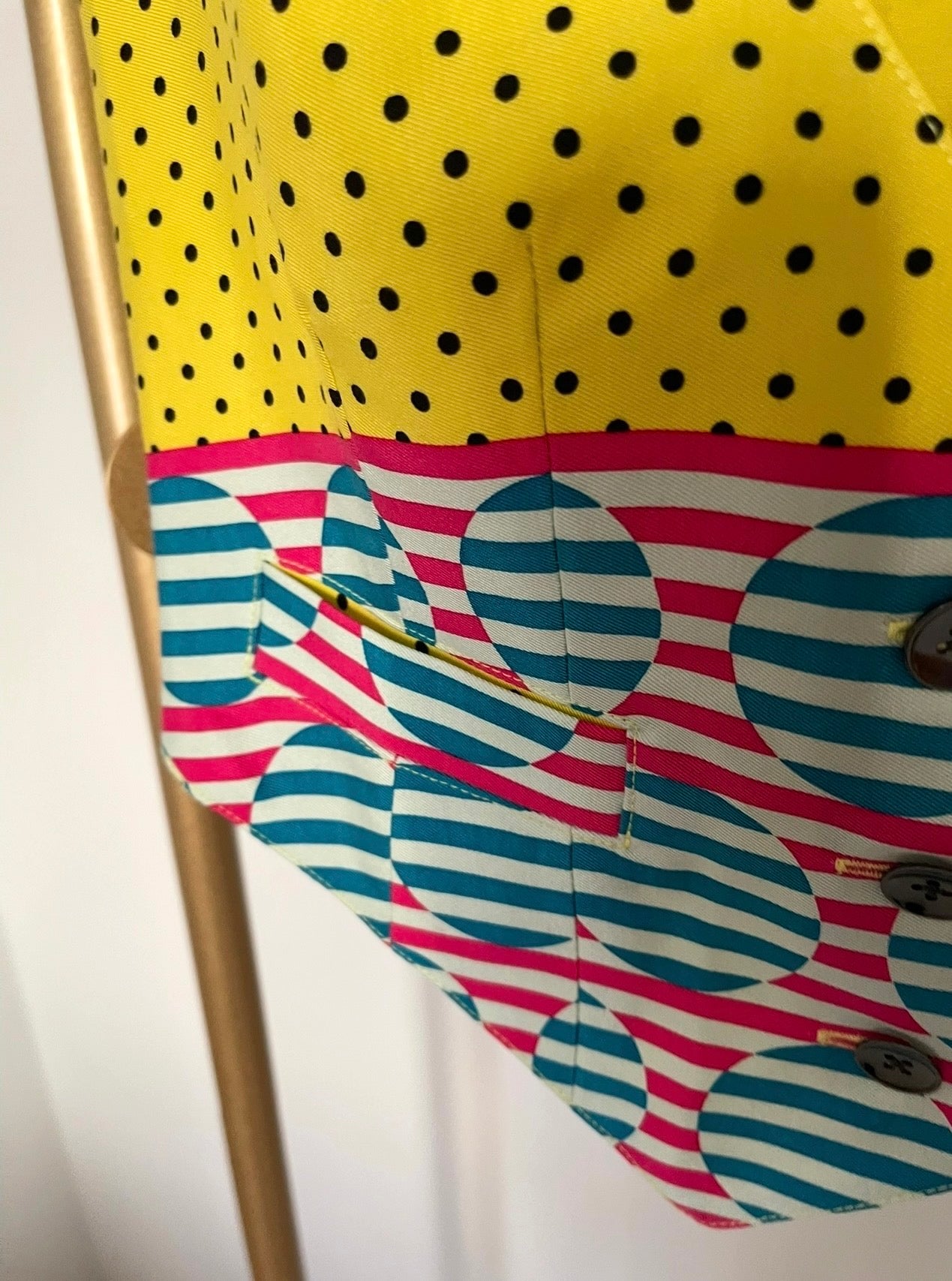 SUNO Yellow Polka Dot and Striped SILK Vest size XS