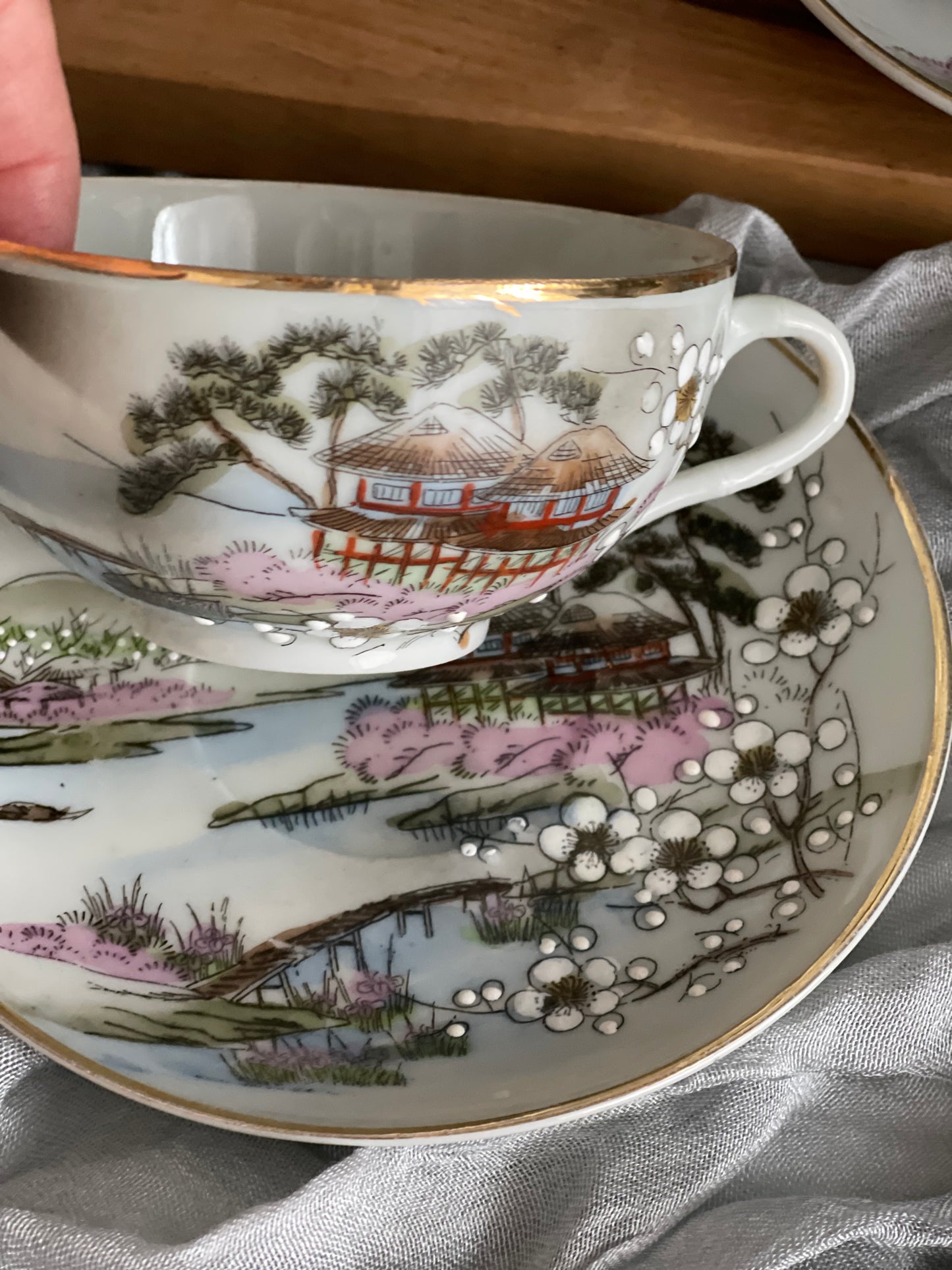 Vintage Nippon Japan Hand Painted Teacup & Saucer and Creamer