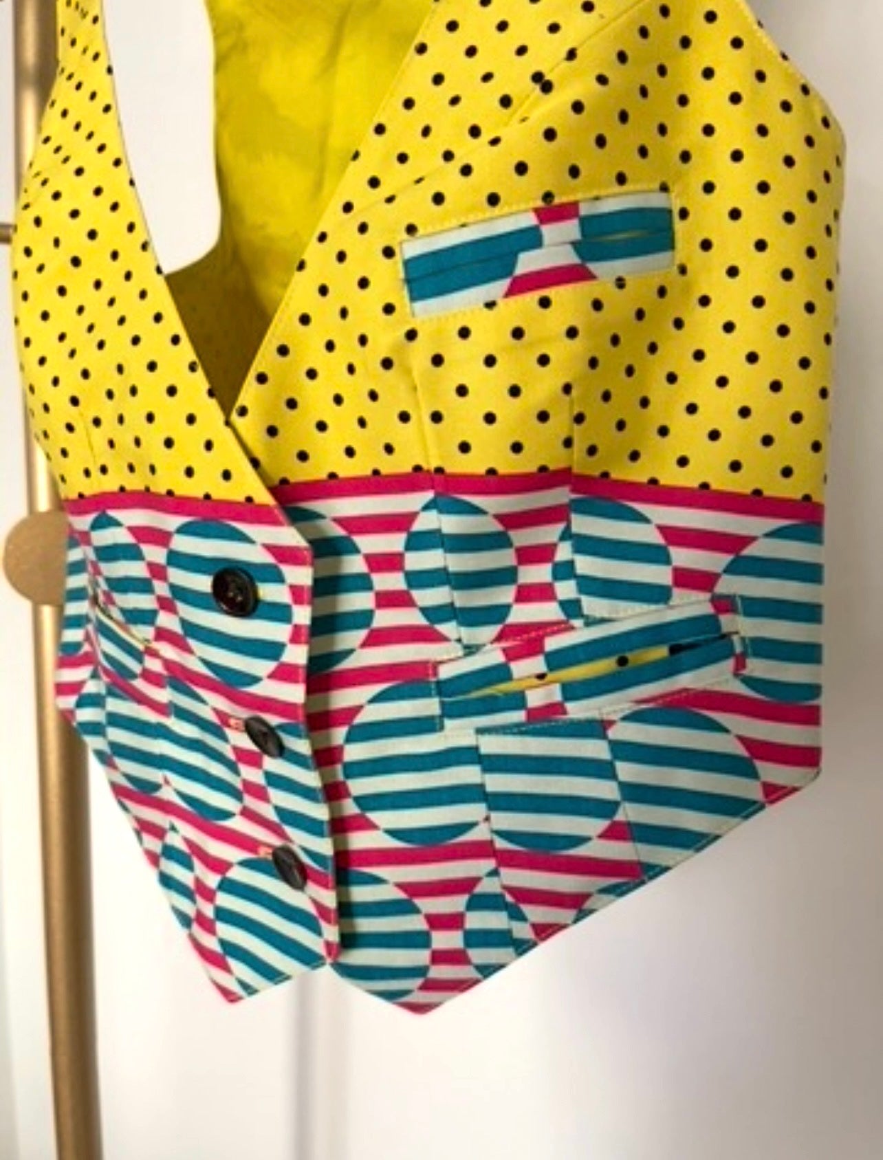 SUNO Yellow Polka Dot and Striped SILK Vest size XS