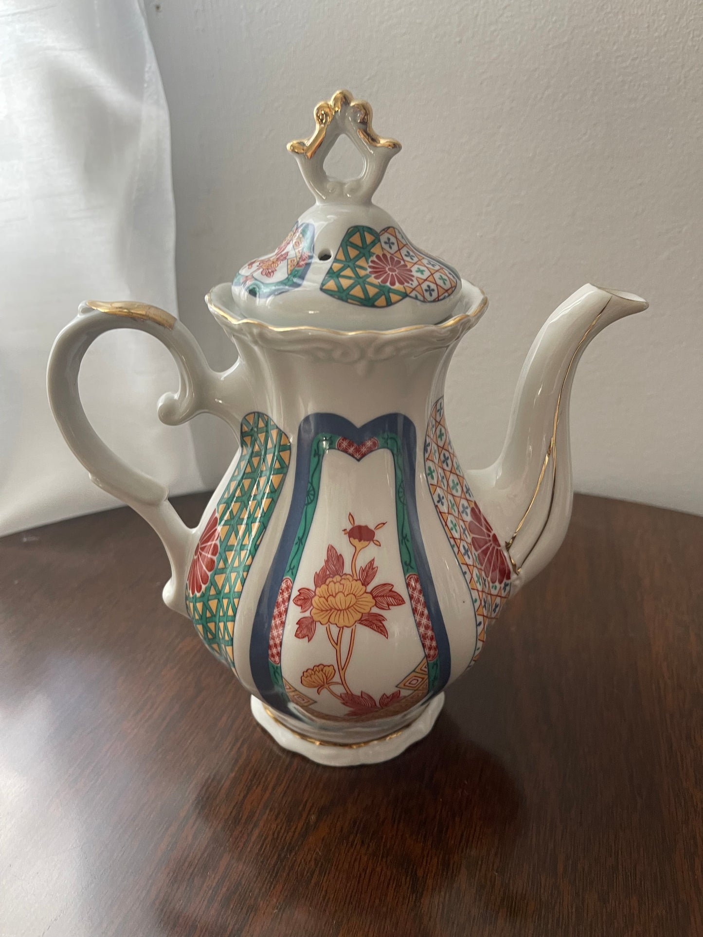 Vintage Pearl Teapot with Gold Accents