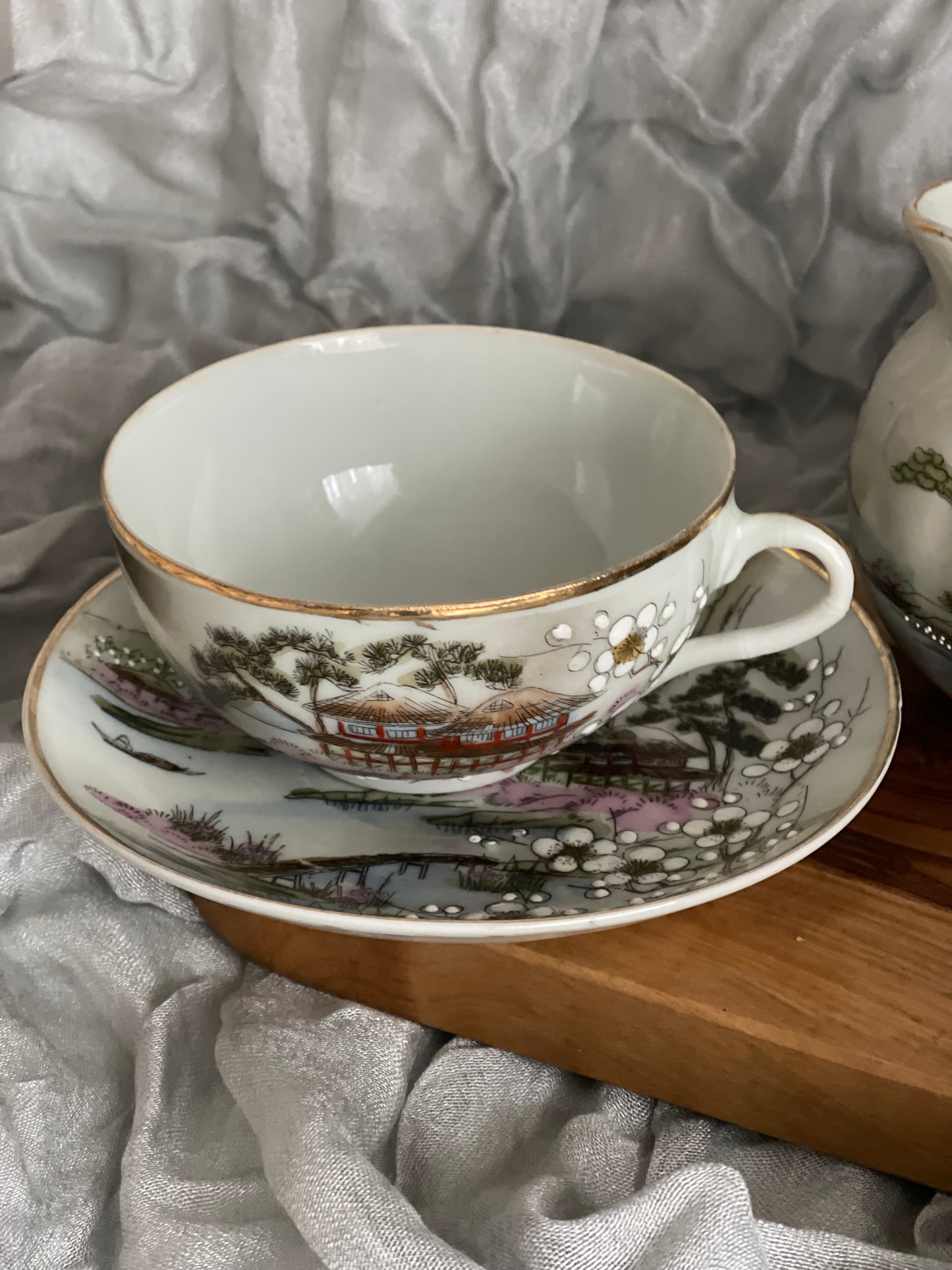 Vintage Nippon Japan Hand Painted Teacup & Saucer and Creamer