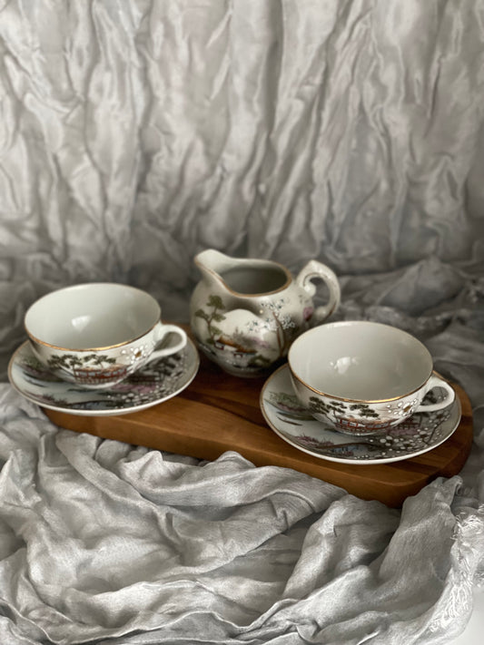 Vintage Nippon Japan Hand Painted Teacup & Saucer and Creamer