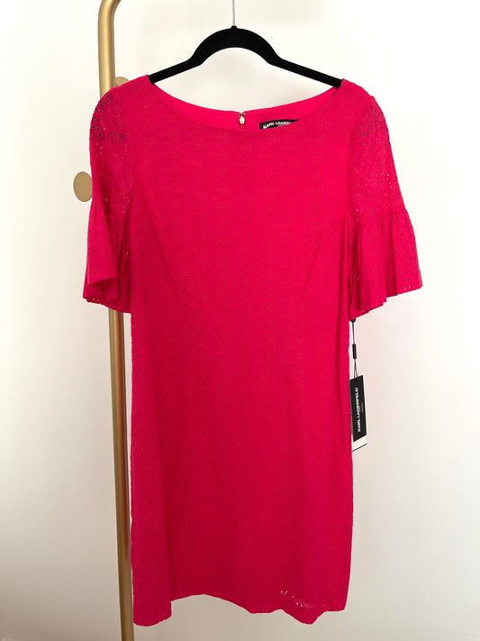 Karl Lagerfeld Hot Pink Eyelet Midi Dress size 4