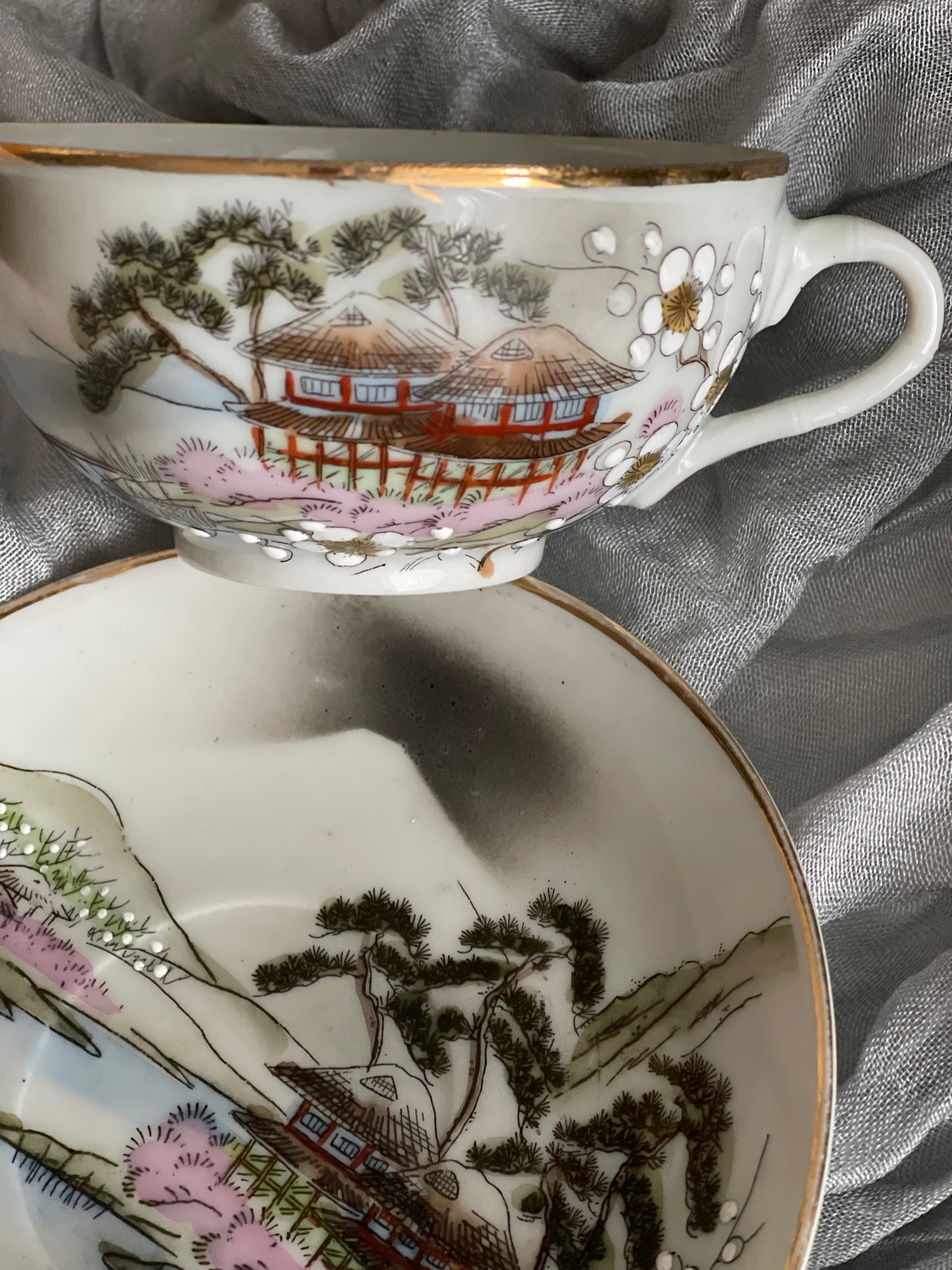 Vintage Nippon Japan Hand Painted Teacup & Saucer and Creamer