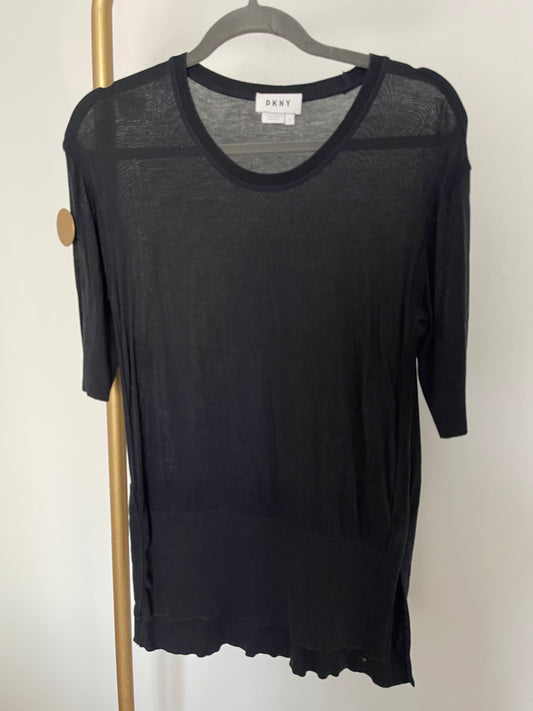 DKNY Black Short Sleeve Sheer Tee size S